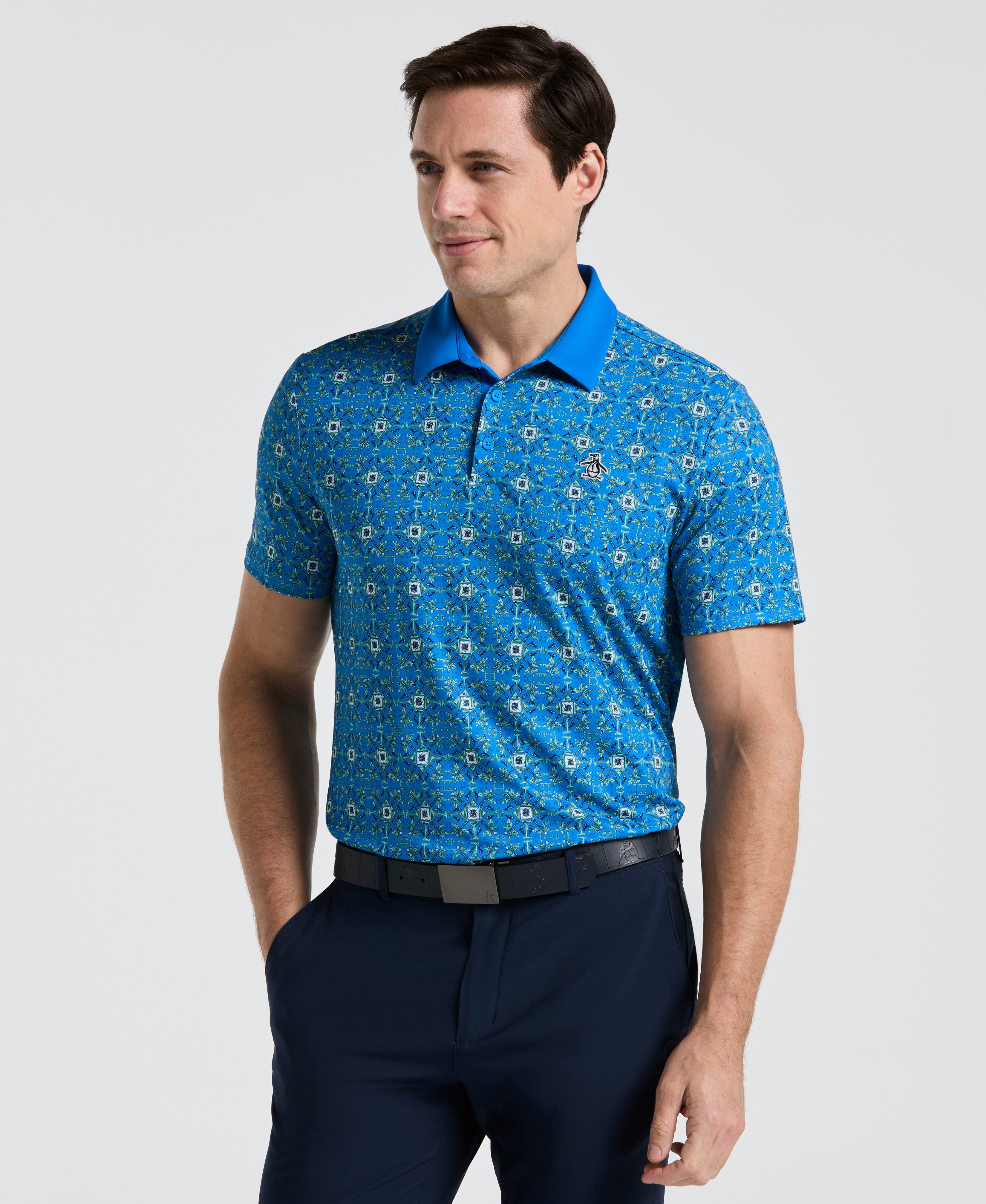 All-Over Cocktail Windowpane Printed Golf Polo