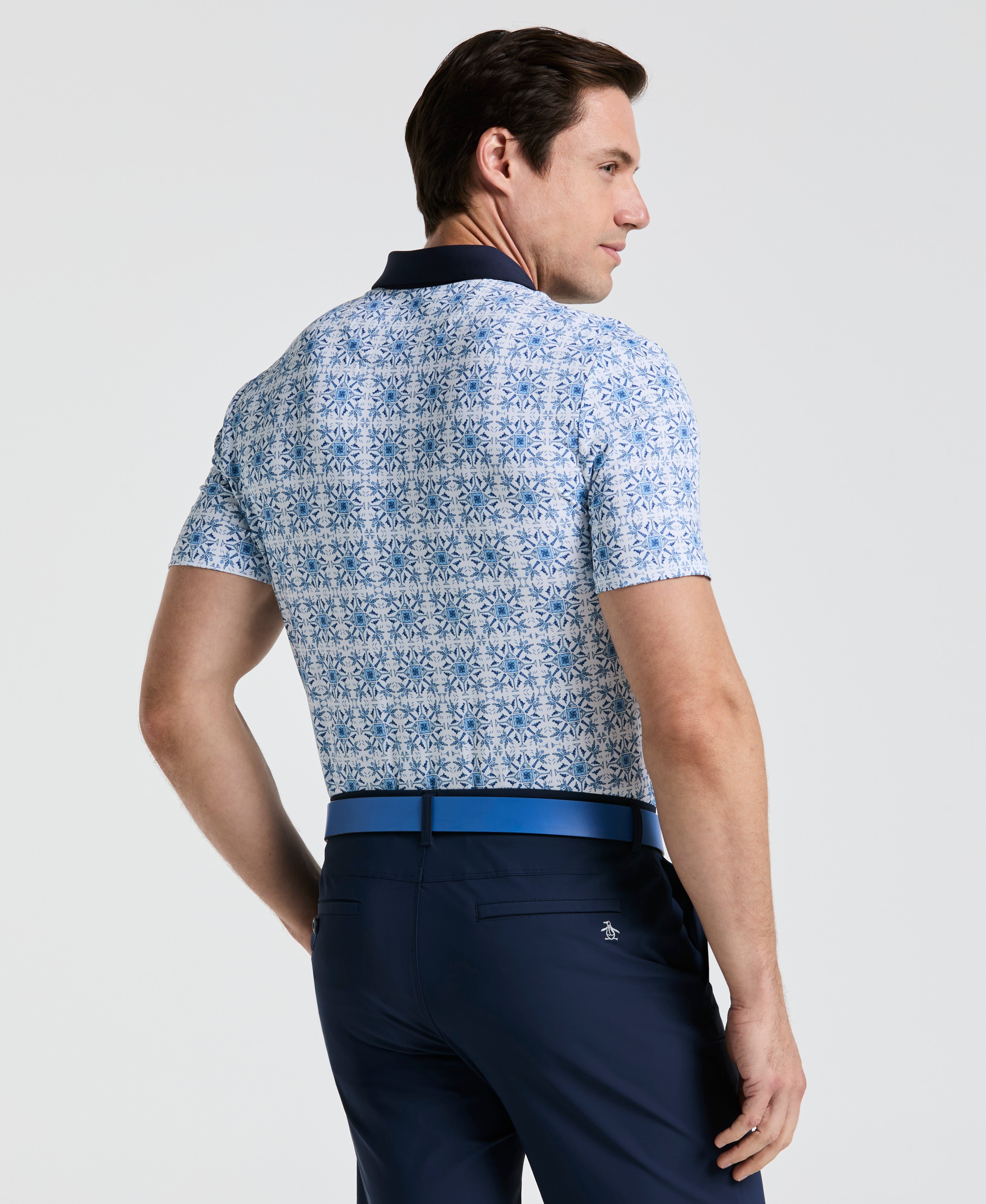 All-Over Cocktail Windowpane Printed Golf Polo