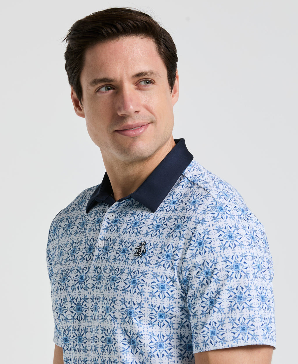 All-Over Cocktail Windowpane Printed Golf Polo