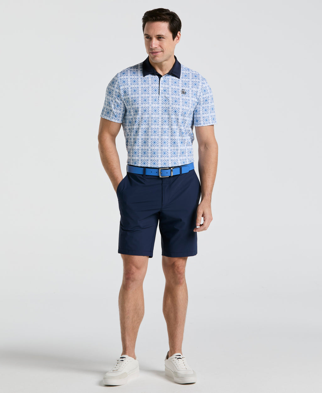 All-Over Cocktail Windowpane Printed Golf Polo