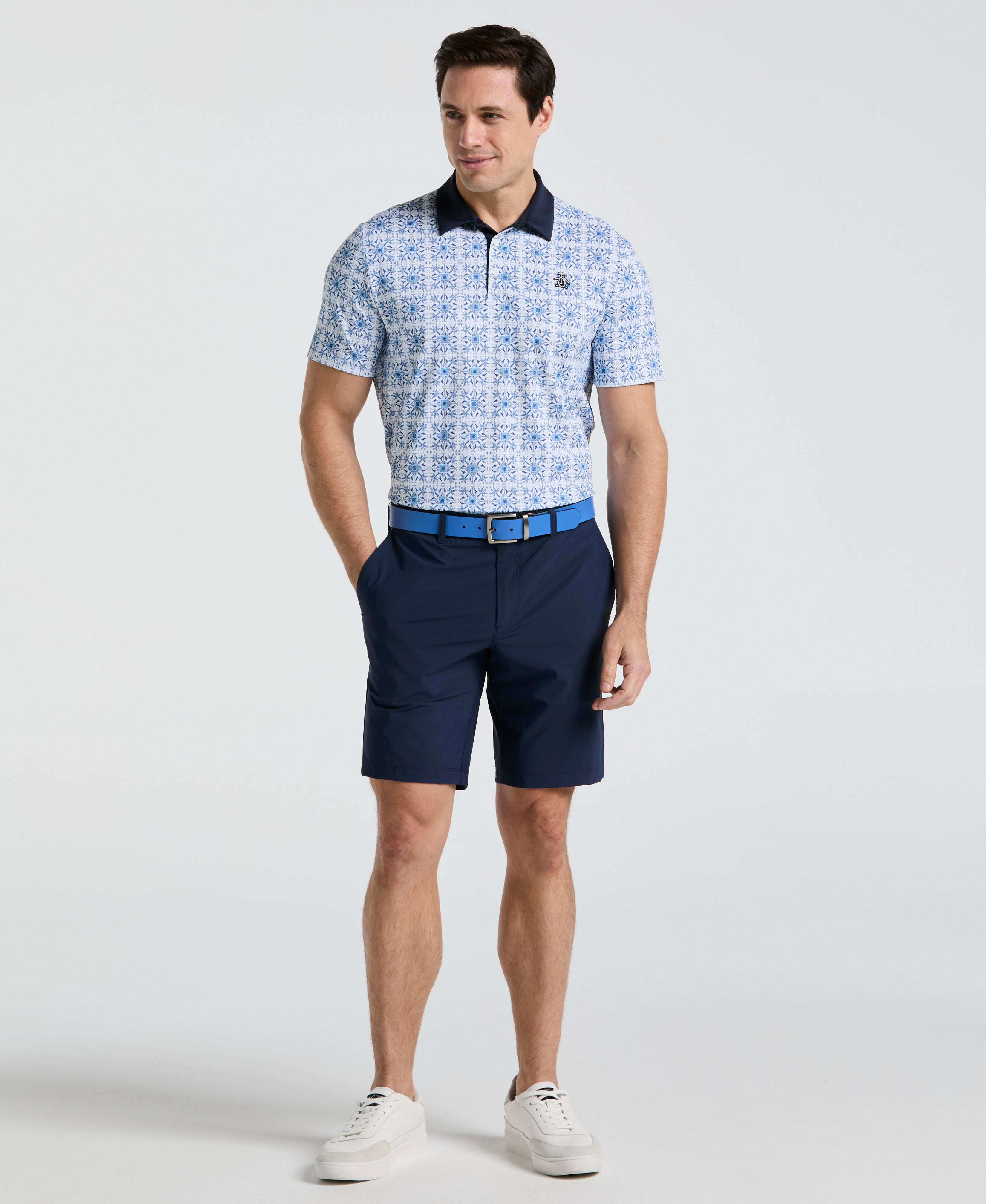All-Over Cocktail Windowpane Printed Golf Polo