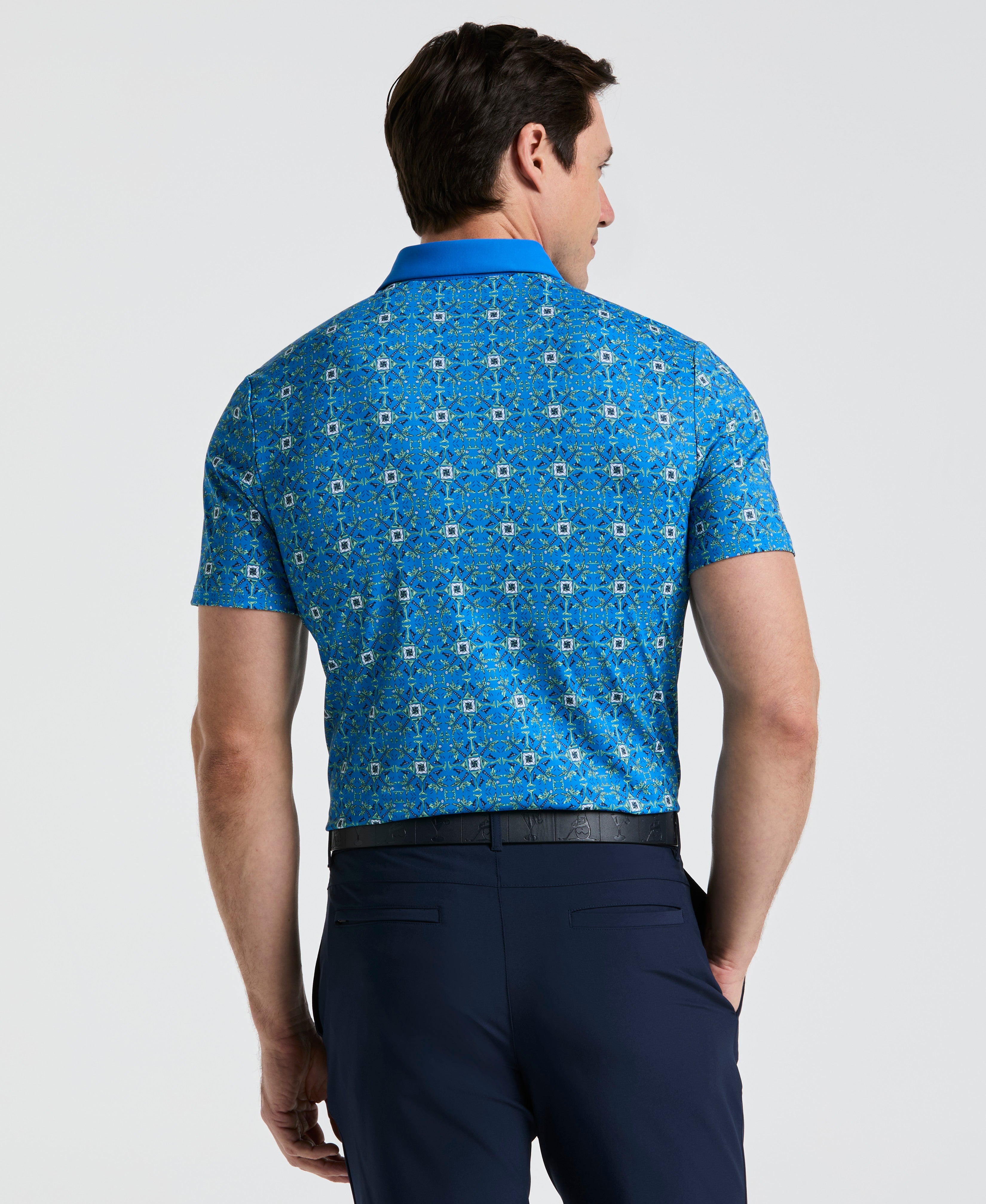 All-Over Cocktail Windowpane Printed Golf Polo