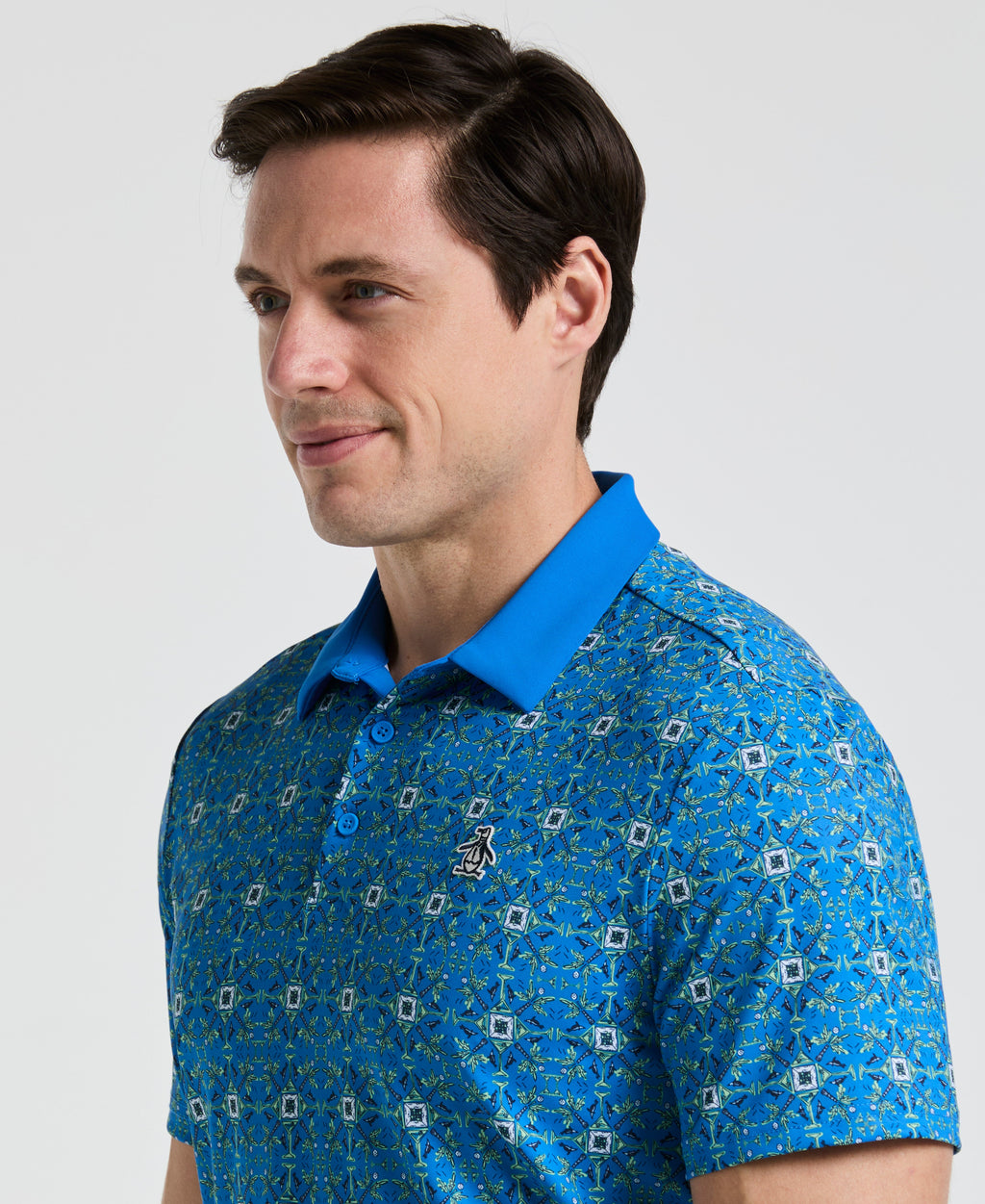 All-Over Cocktail Windowpane Printed Golf Polo