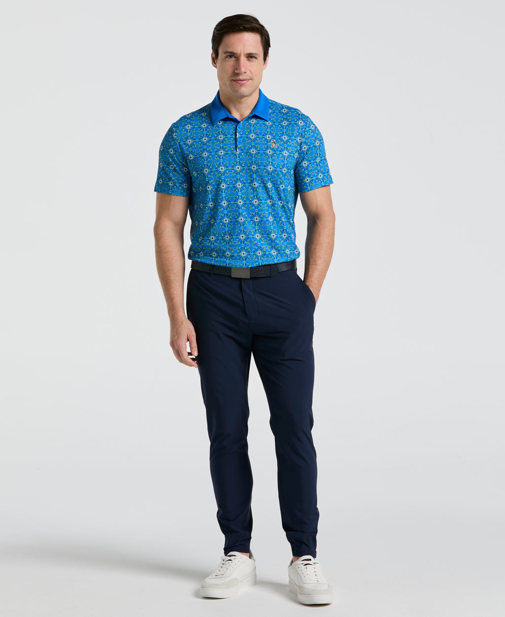 All-Over Cocktail Windowpane Printed Golf Polo