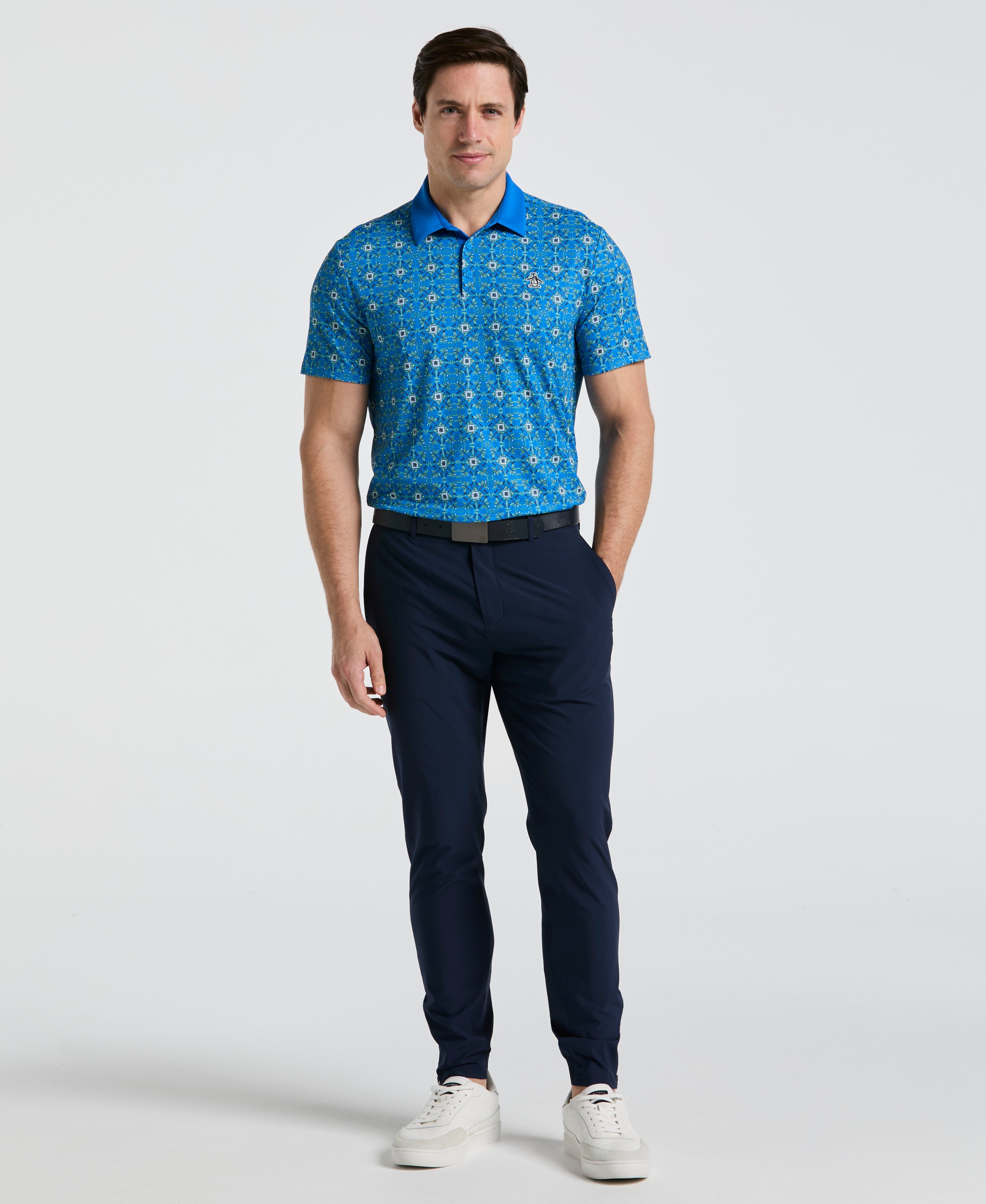 All-Over Cocktail Windowpane Printed Golf Polo