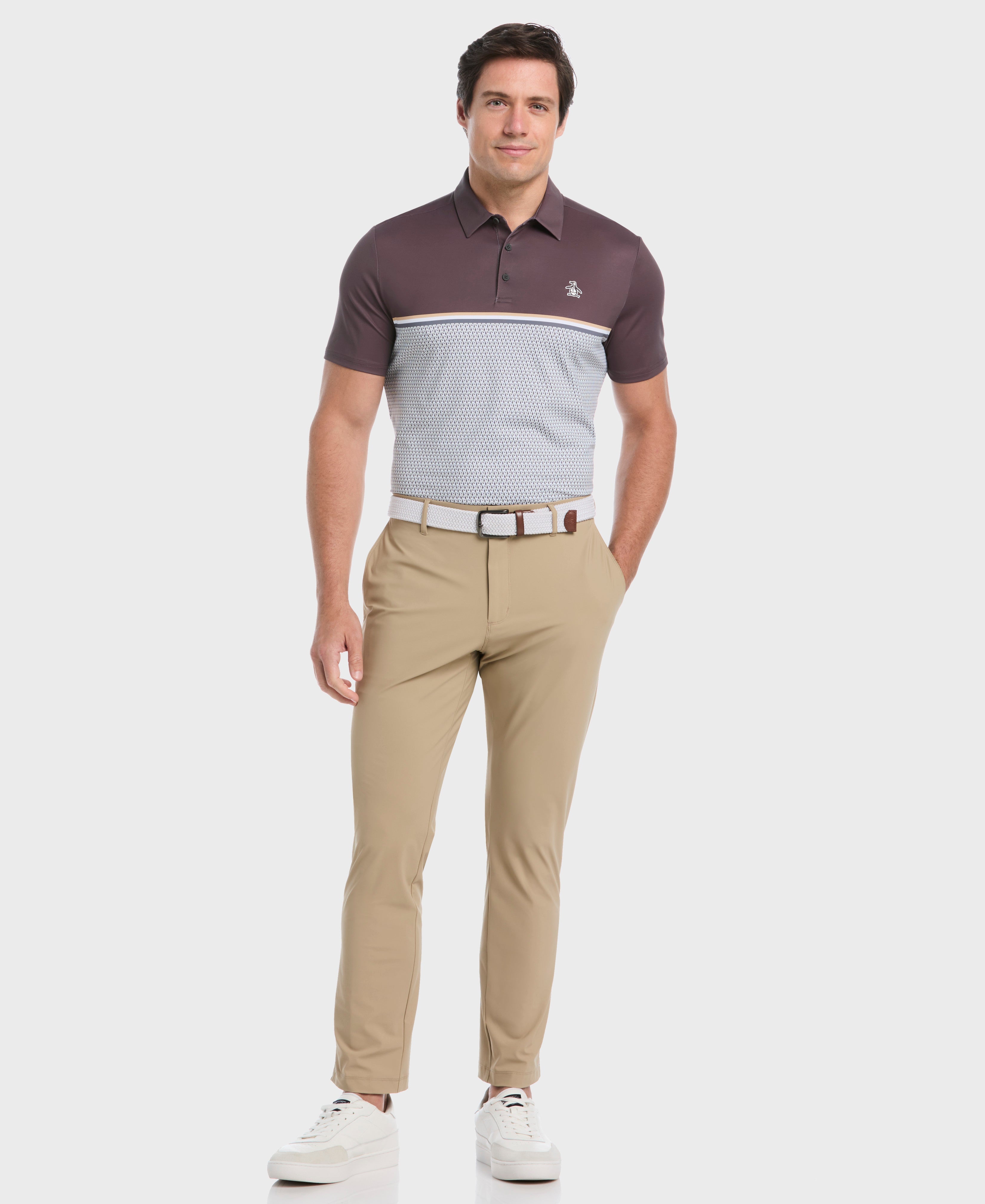 Color Block "P" Print Golf Polo