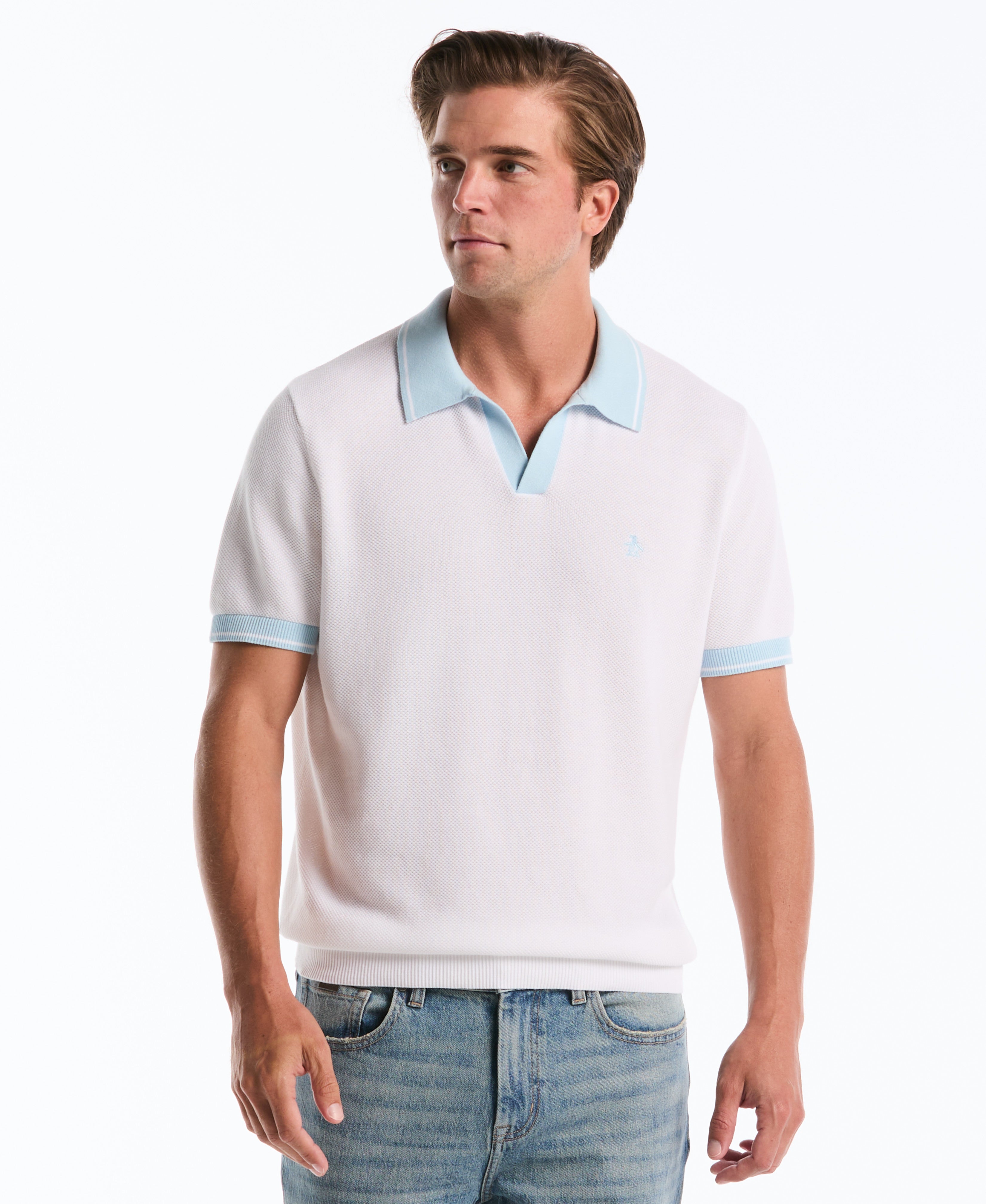 Cotton Honeycomb Sweater Polo