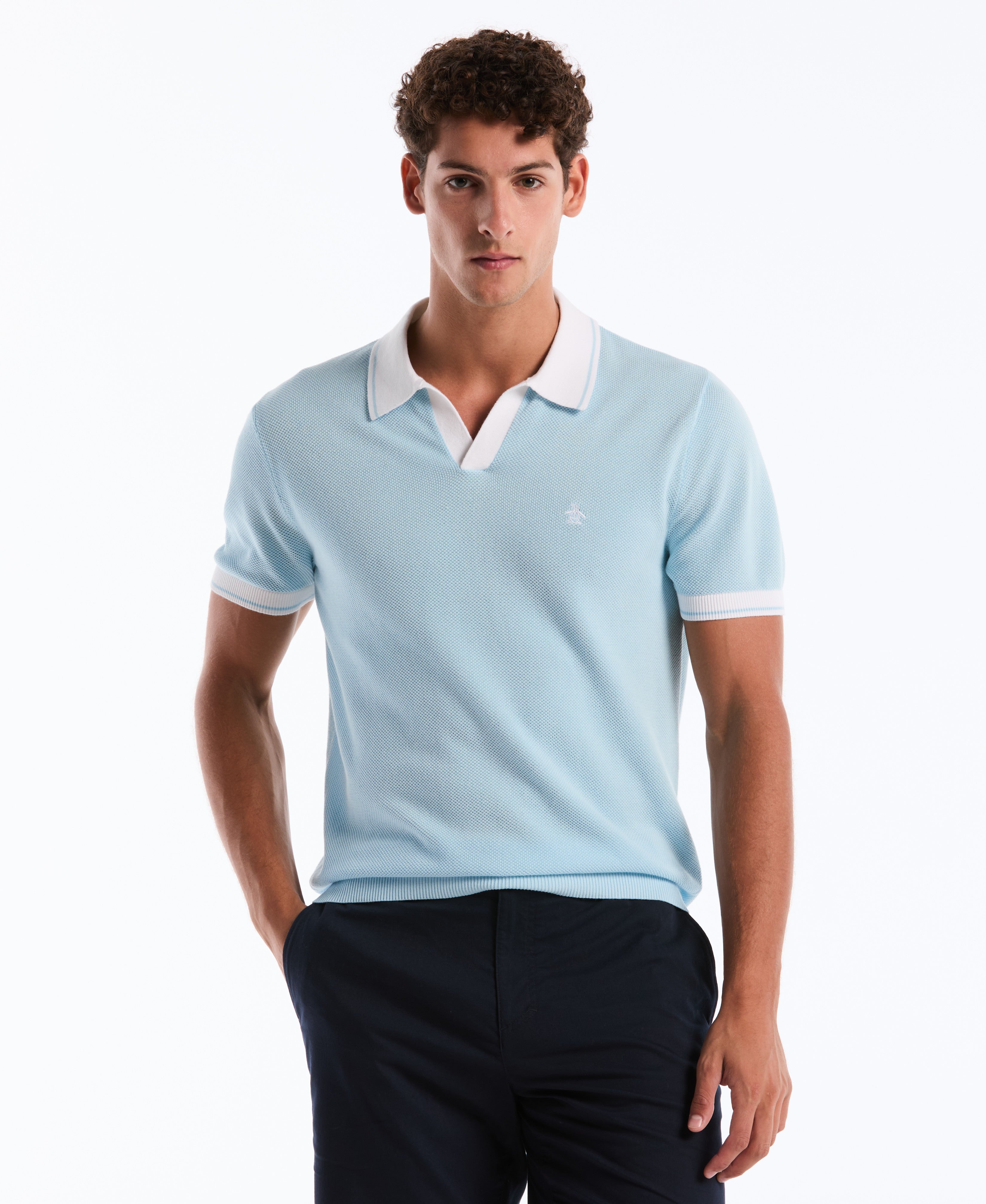 Cotton Honeycomb Sweater Polo