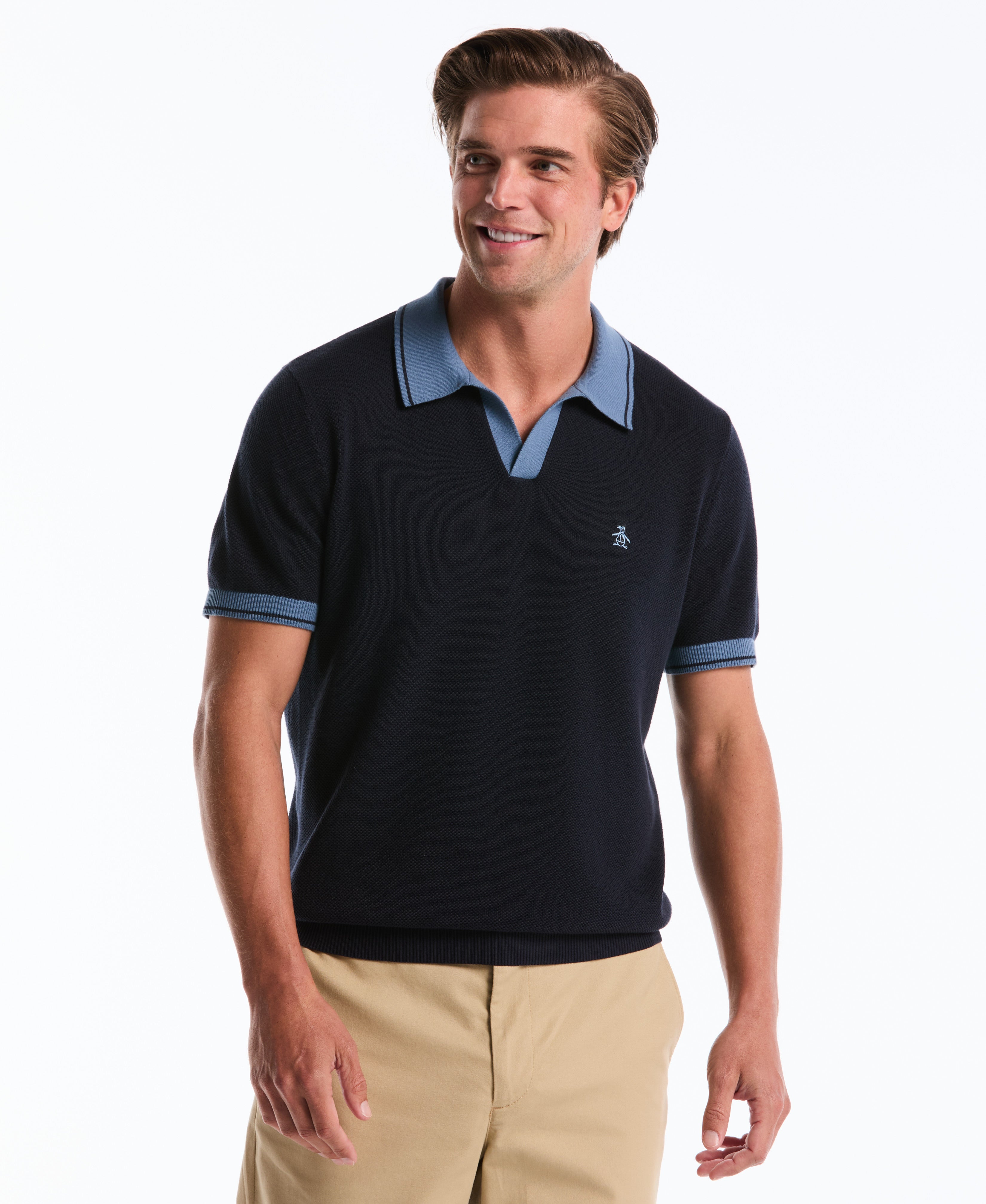Cotton Honeycomb Sweater Polo