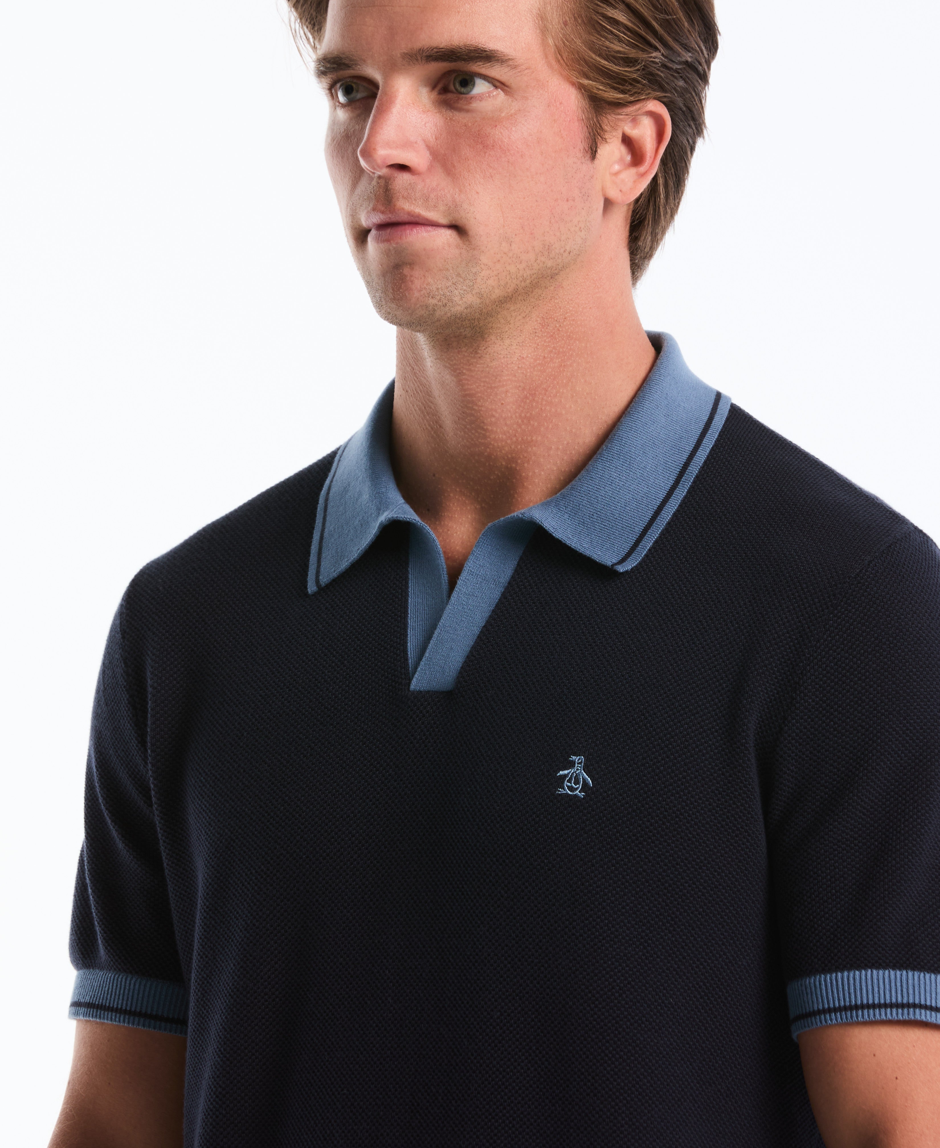 Cotton Honeycomb Sweater Polo