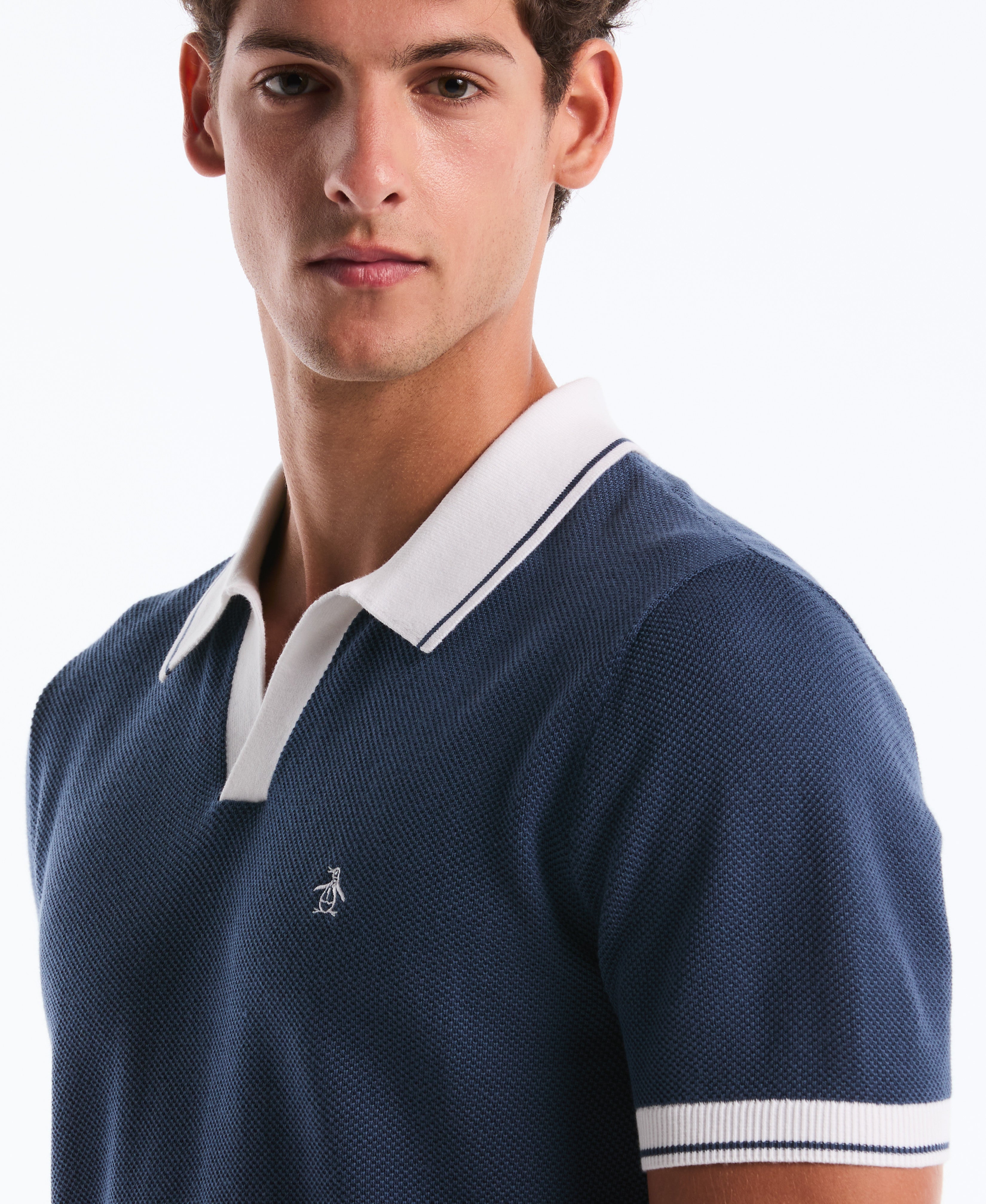Cotton Honeycomb Sweater Polo