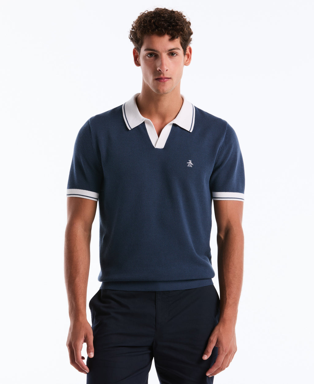 Cotton Honeycomb Sweater Polo