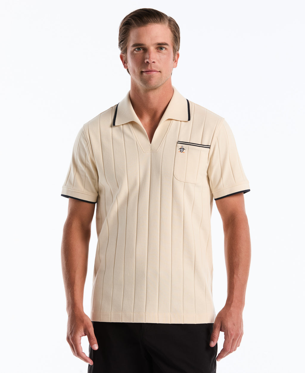 Cotton Rib Open Collar Polo