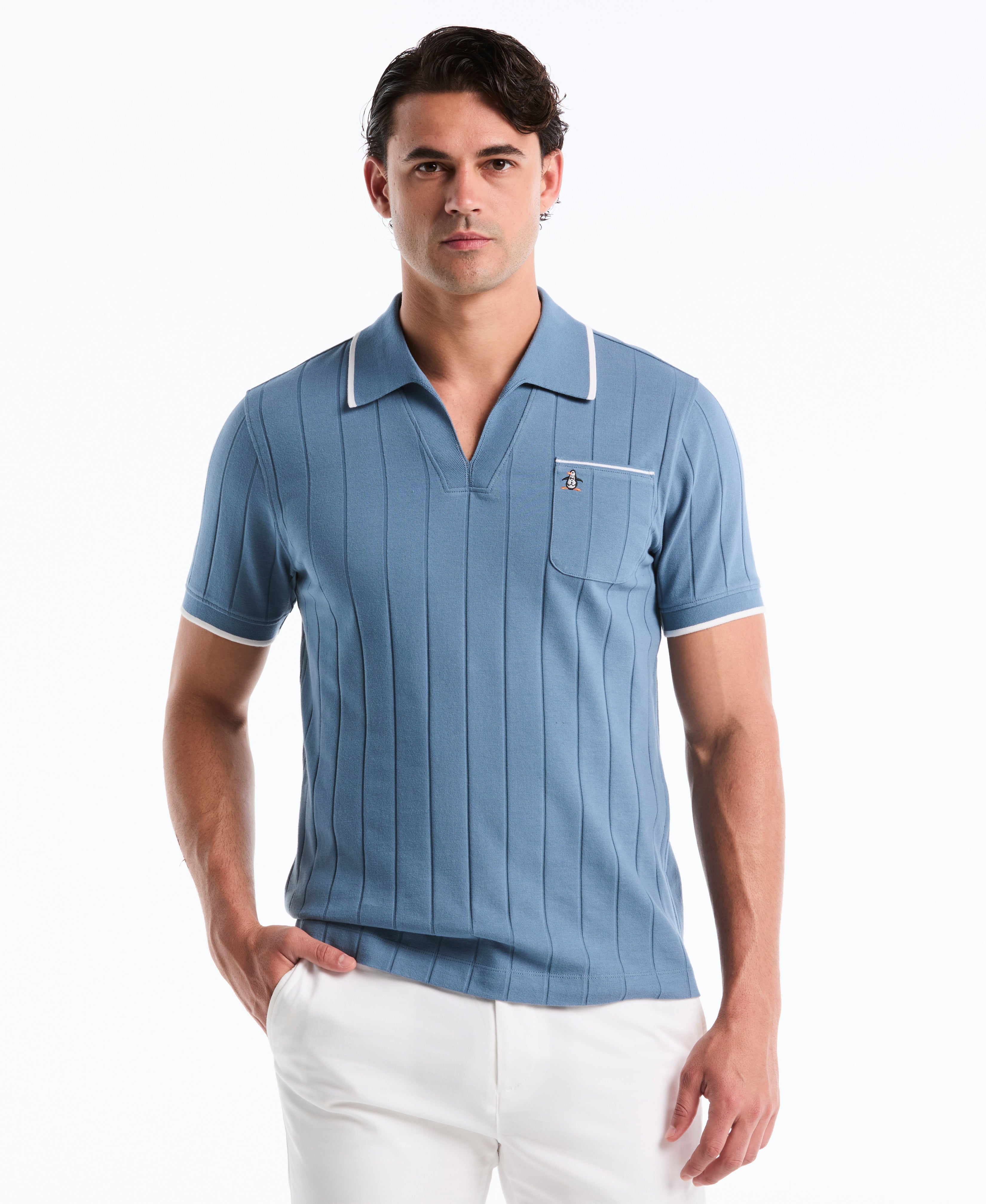 Cotton Rib Open Collar Polo