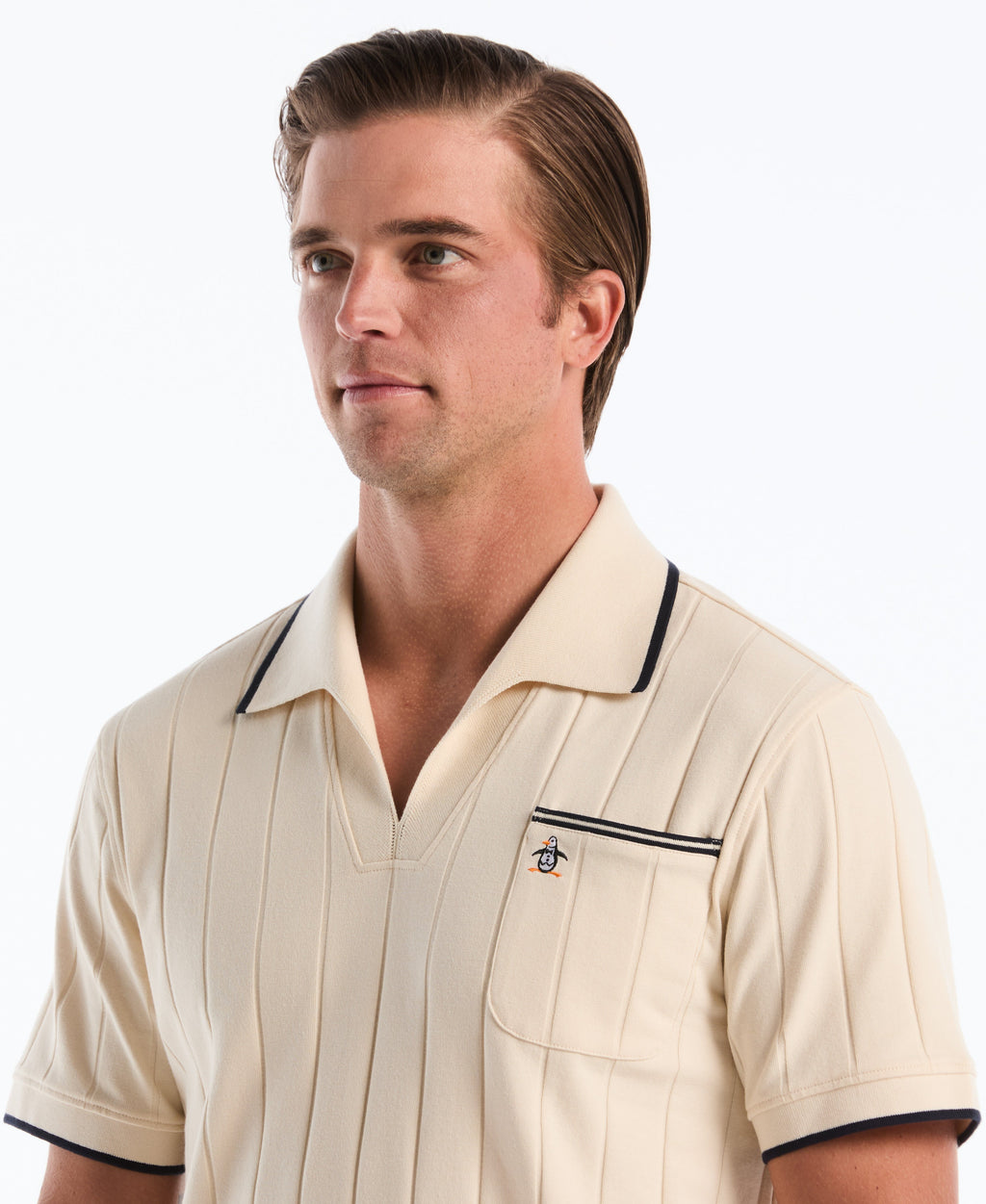 Cotton Rib Open Collar Polo