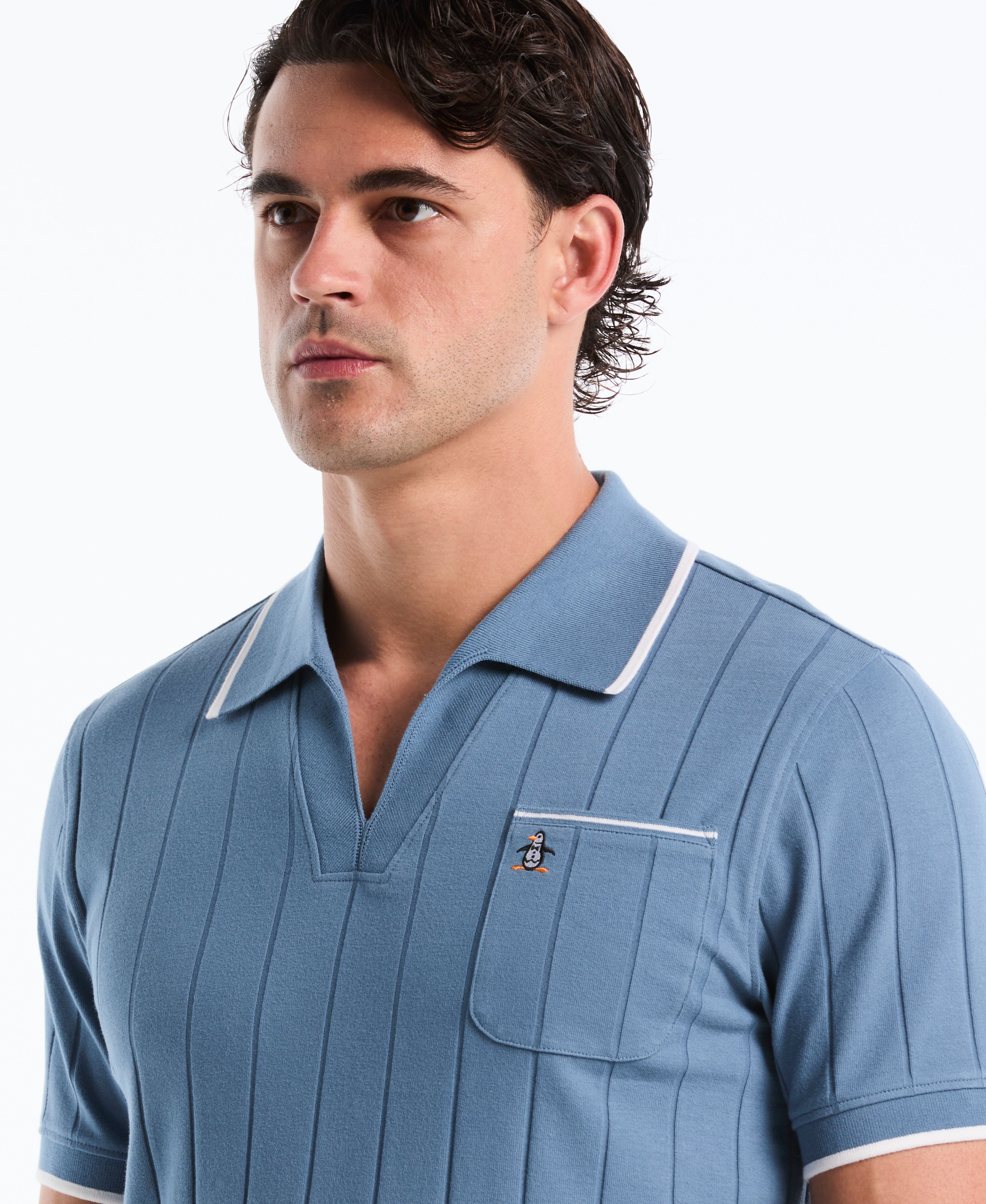 Cotton Rib Open Collar Polo