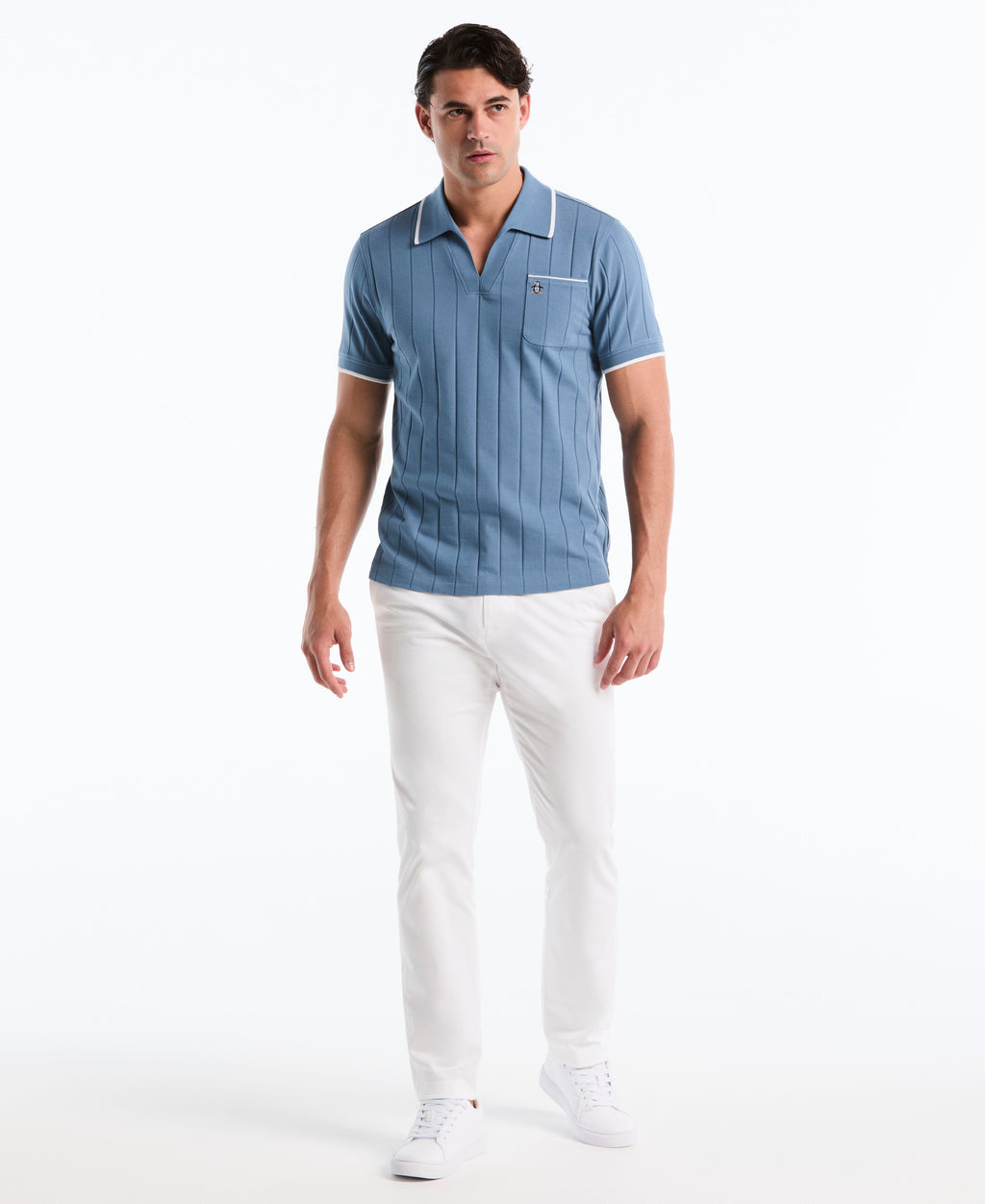 Cotton Rib Open Collar Polo
