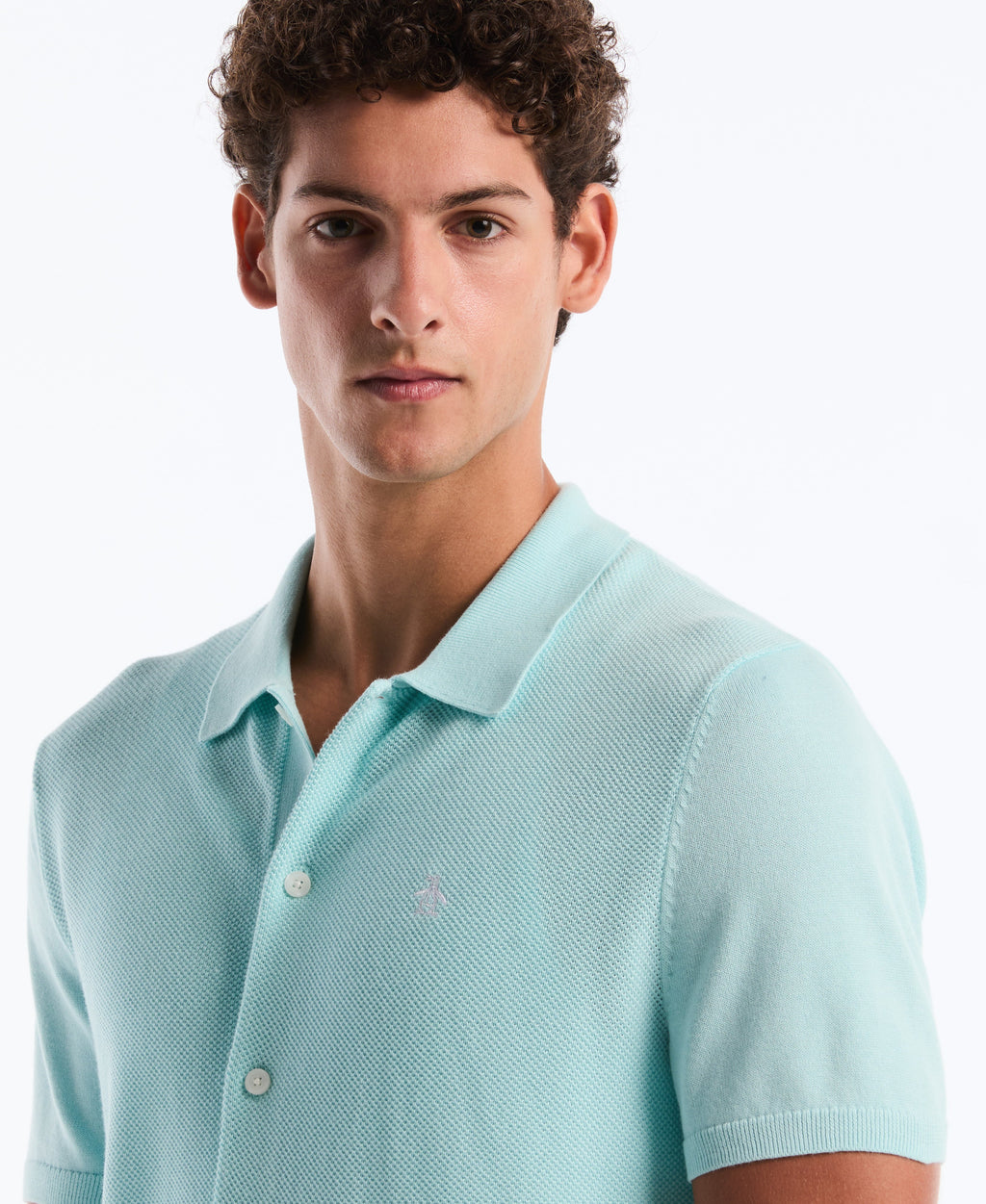 Honeycomb Button-Front Sweater Polo
