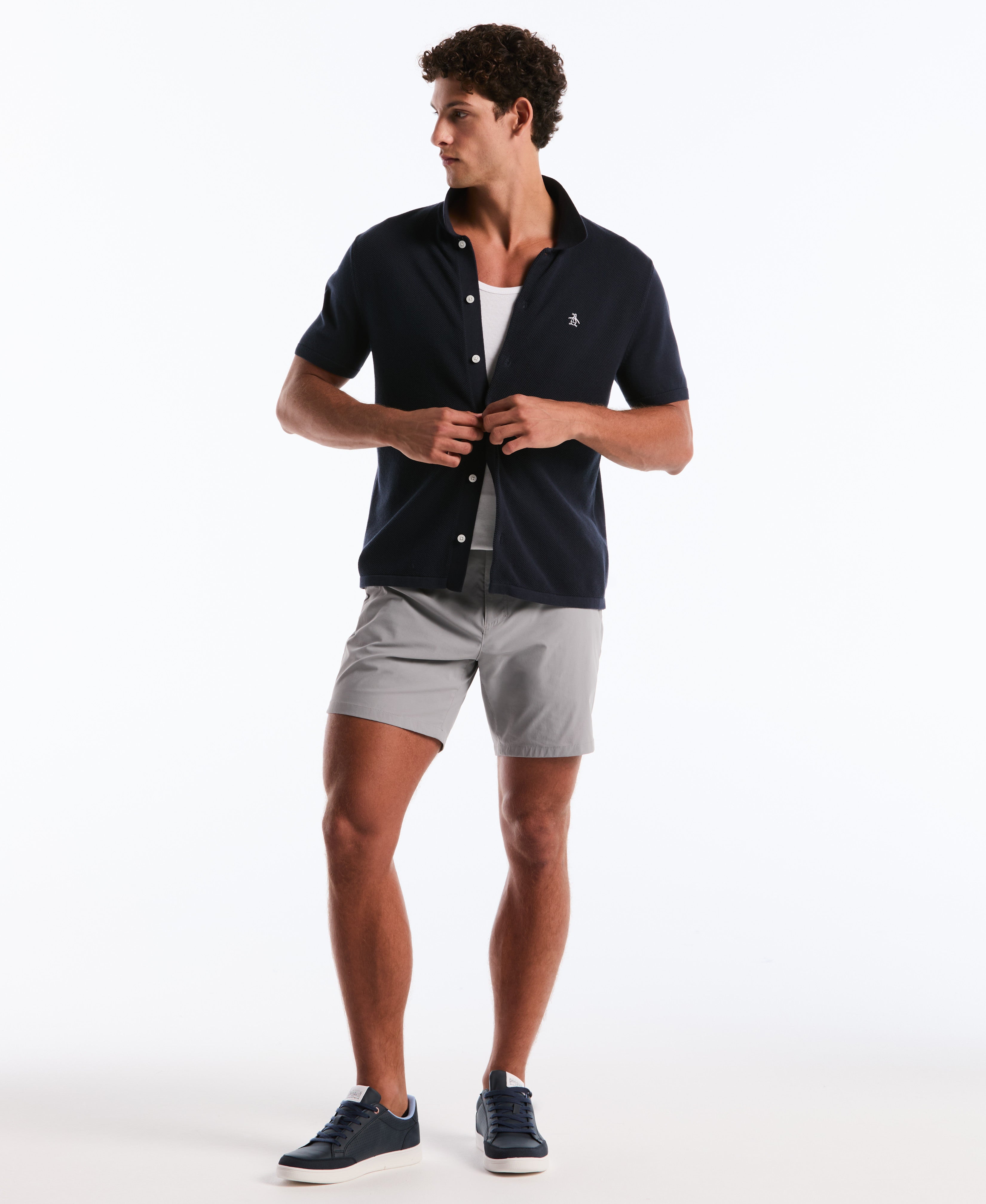 Honeycomb Button-Front Sweater Polo