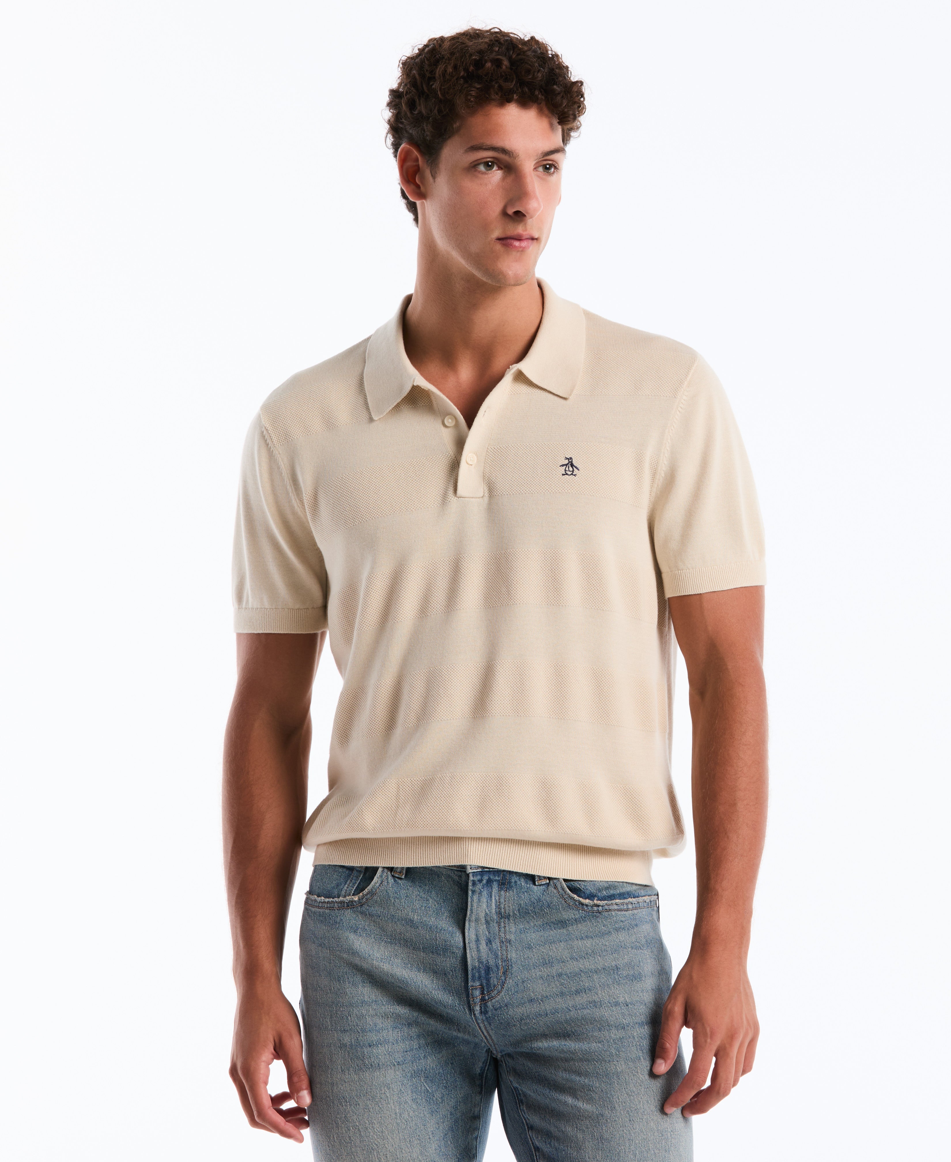 Honeycomb Stripe Stitch Sweater Polo