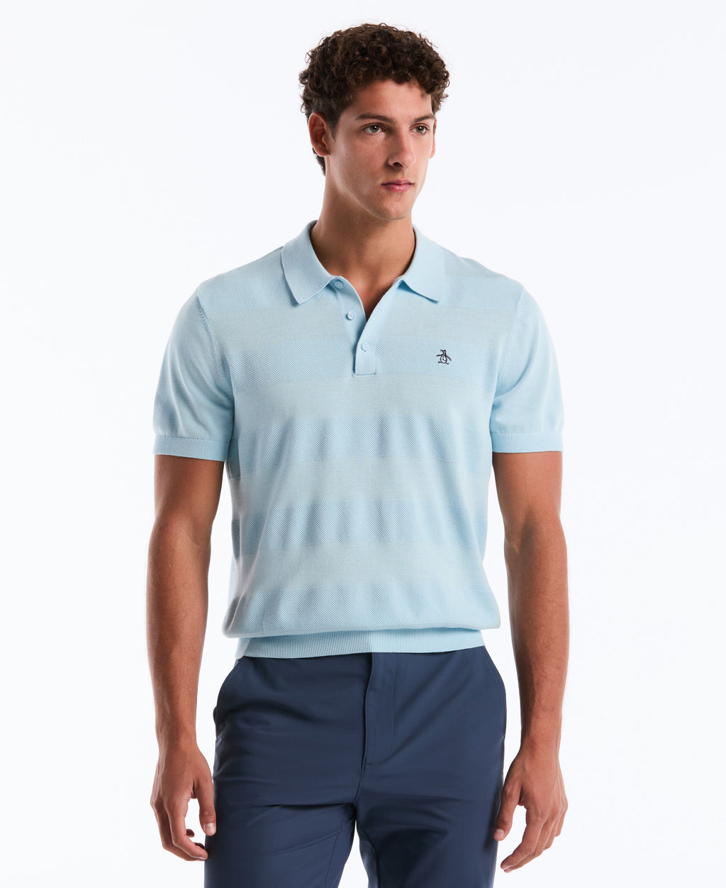 Honeycomb Stripe Stitch Sweater Polo