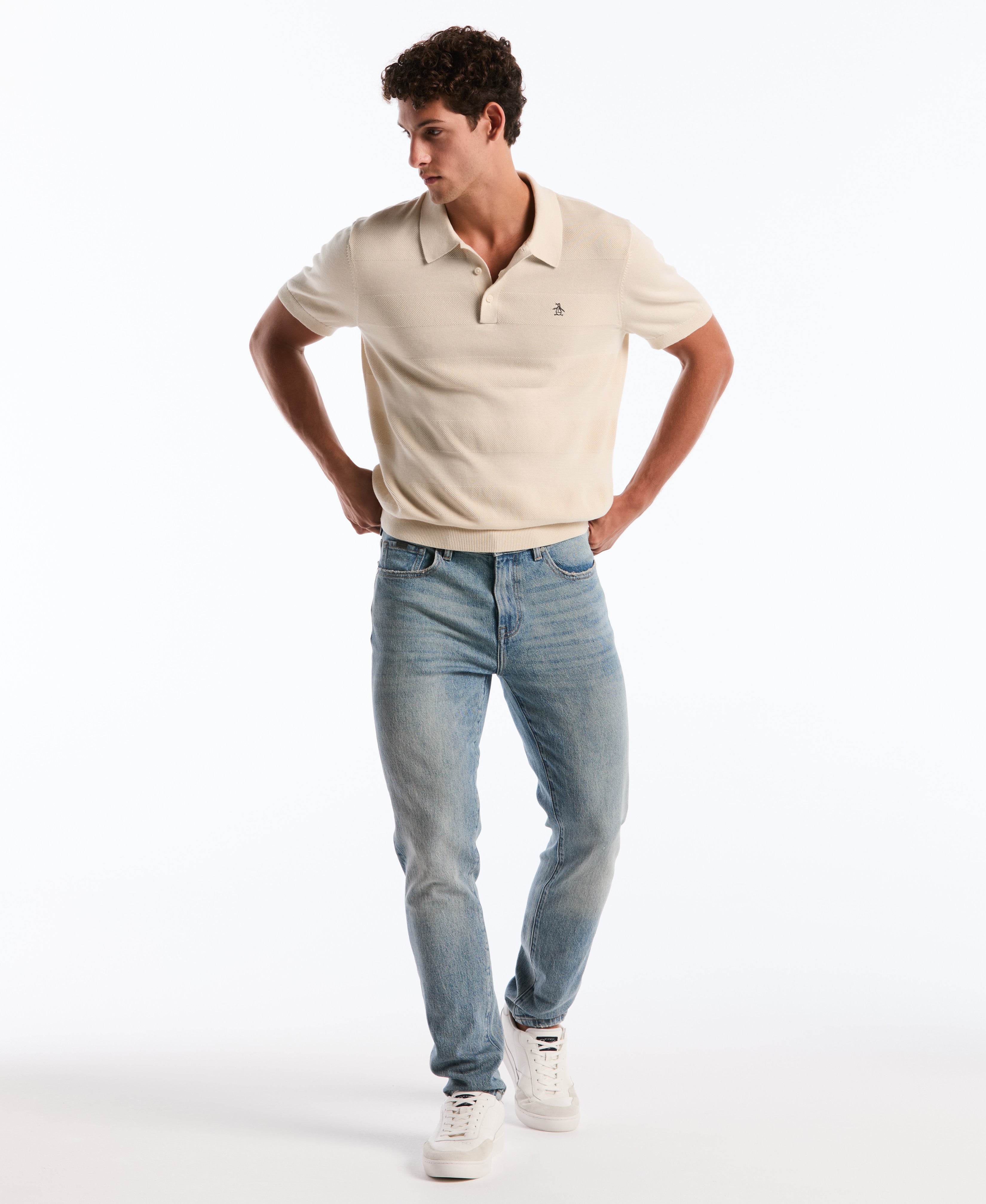 Honeycomb Stripe Stitch Sweater Polo