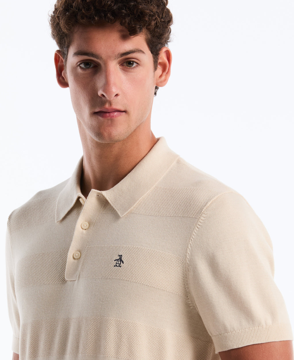 Honeycomb Stripe Stitch Sweater Polo