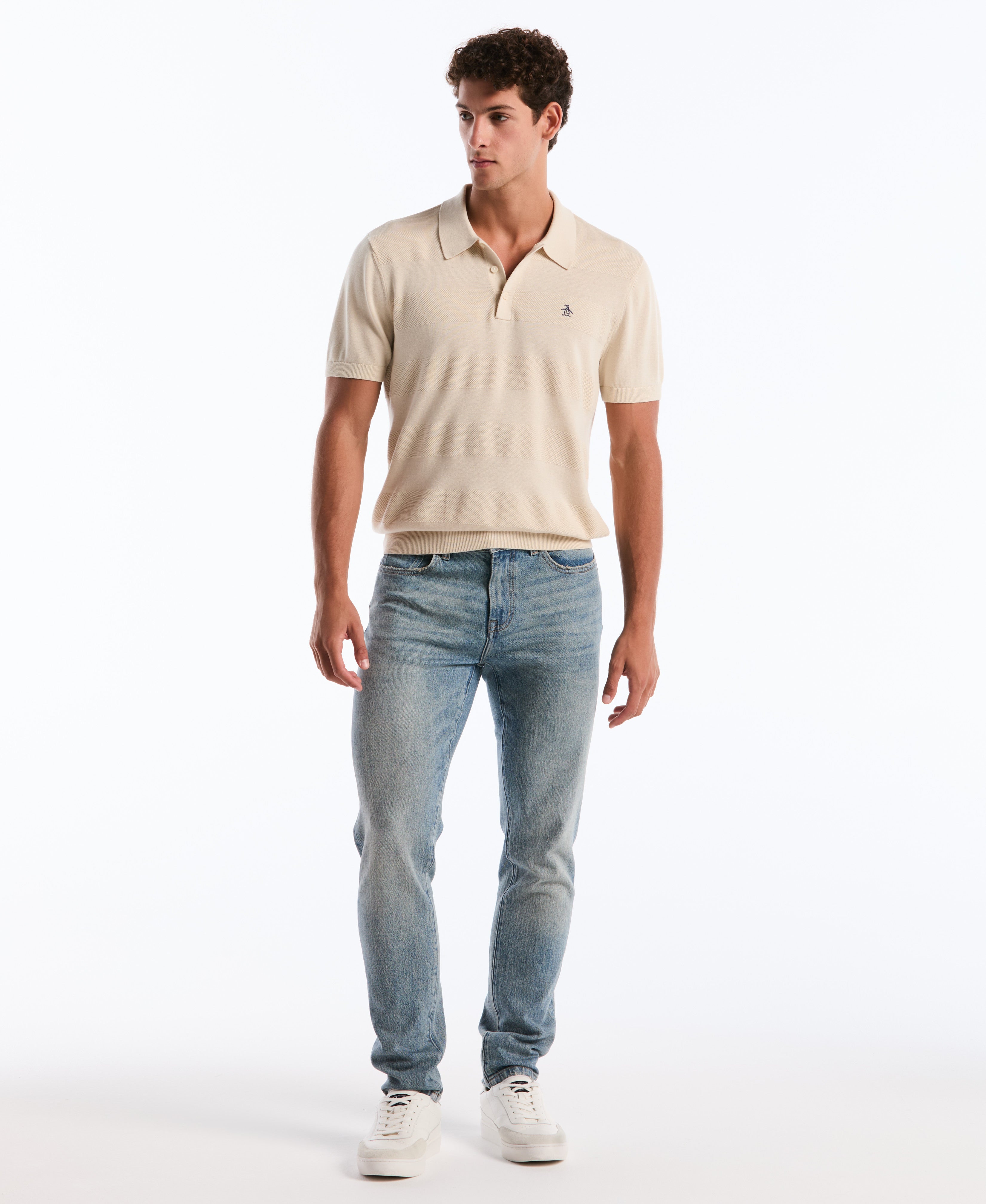 Honeycomb Stripe Stitch Sweater Polo