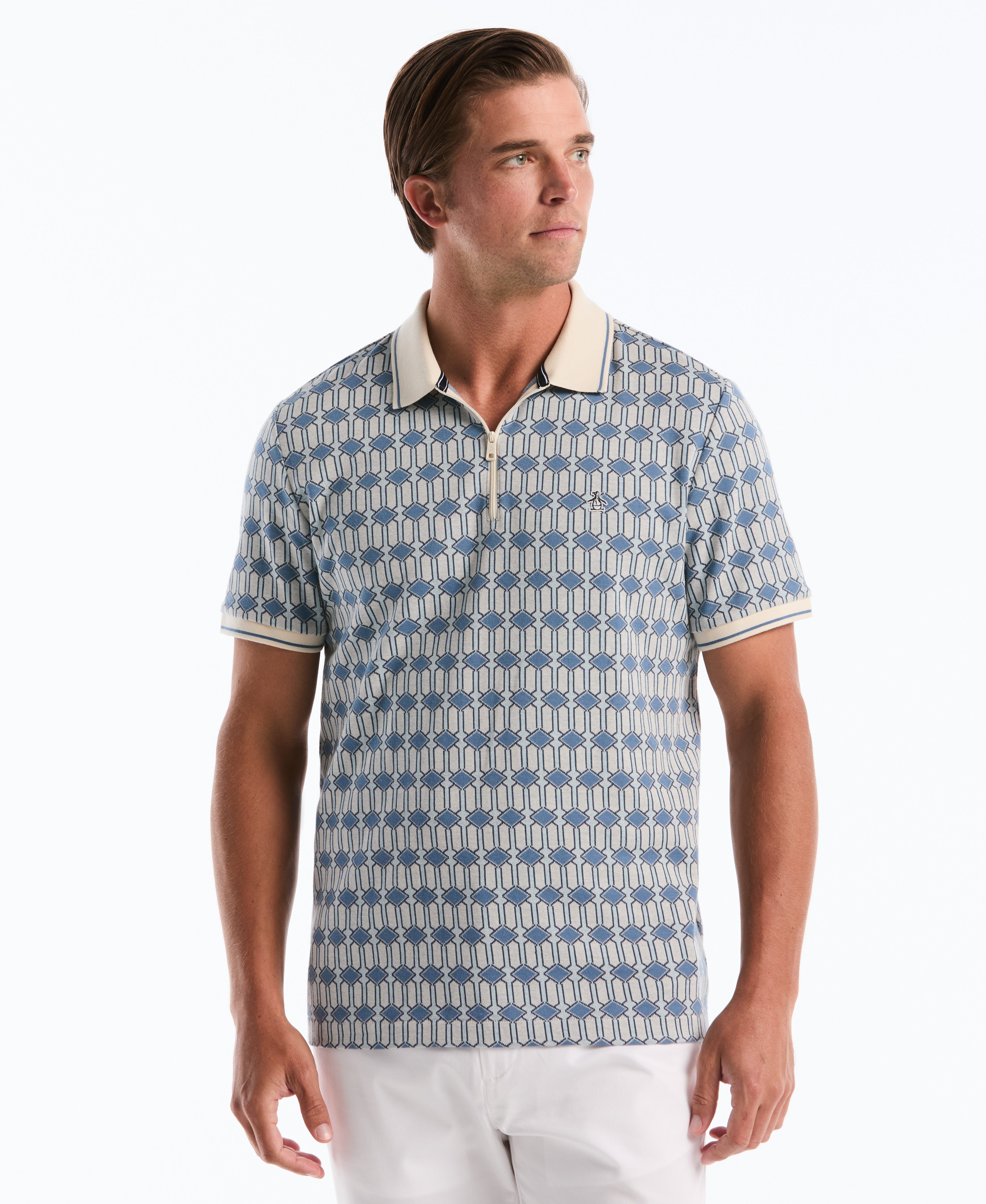 Jacquard Deco Quarter Zip Polo