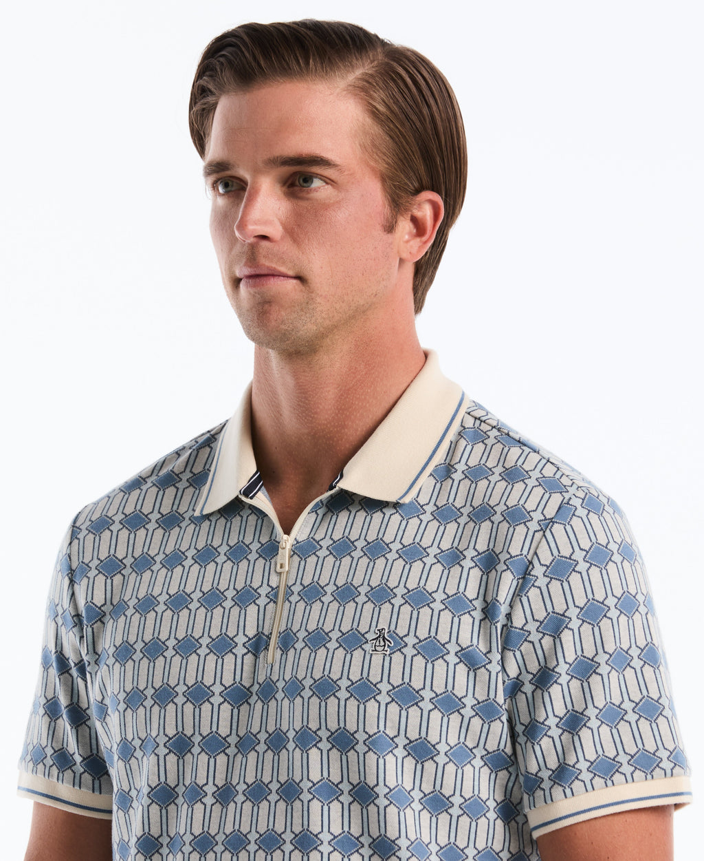 Jacquard Deco Quarter Zip Polo