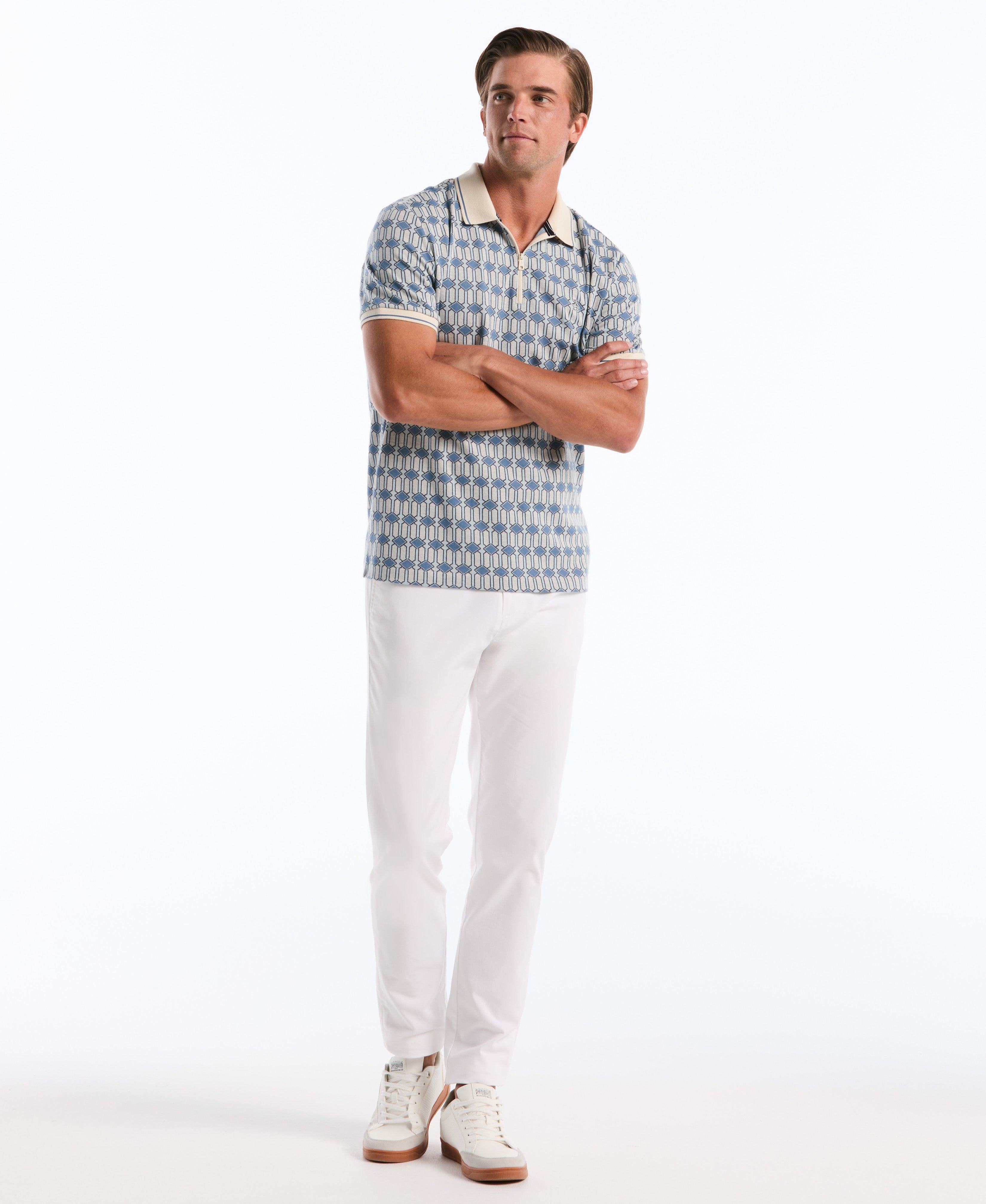 Jacquard Deco Quarter Zip Polo