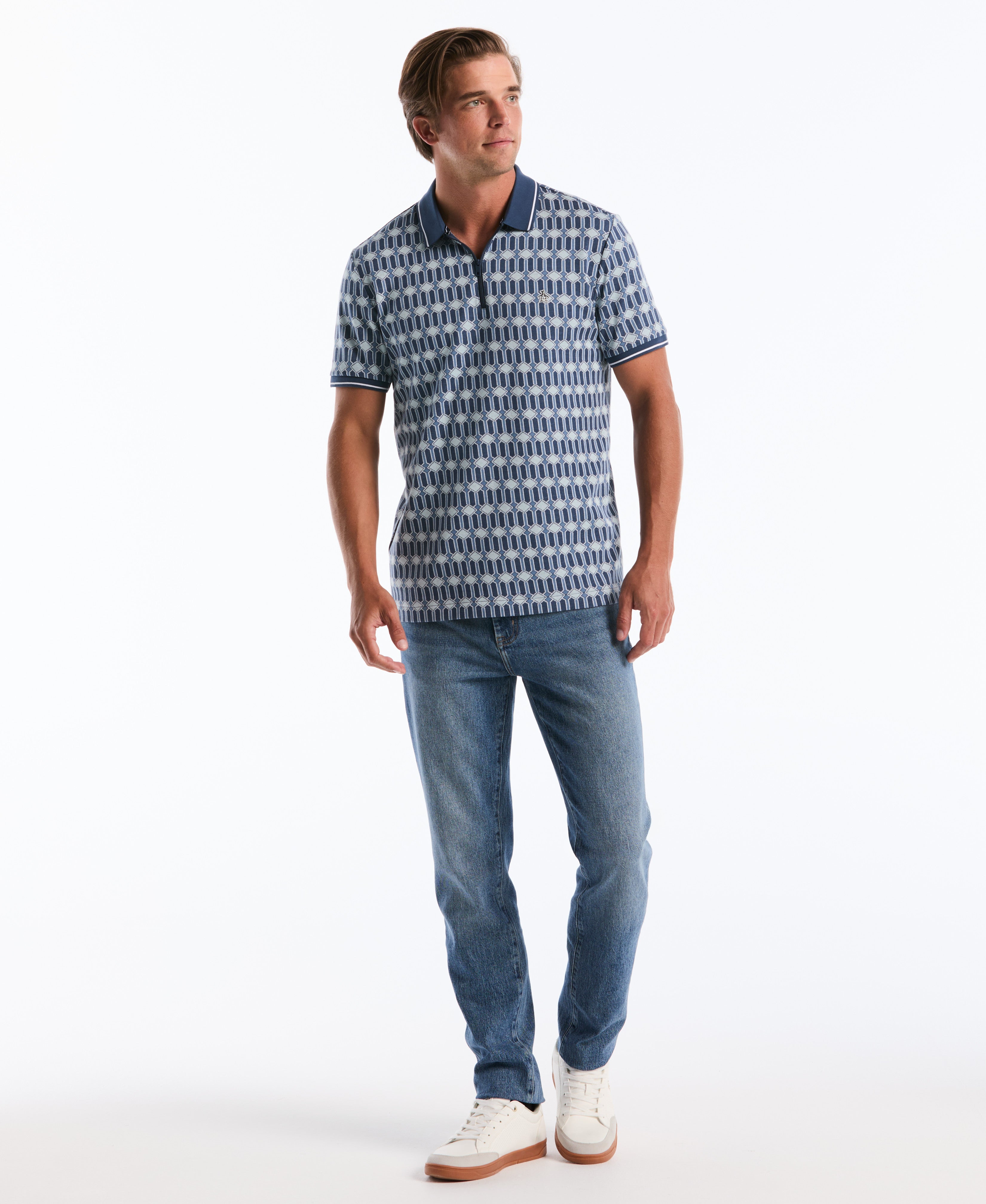 Jacquard Deco Quarter Zip Polo