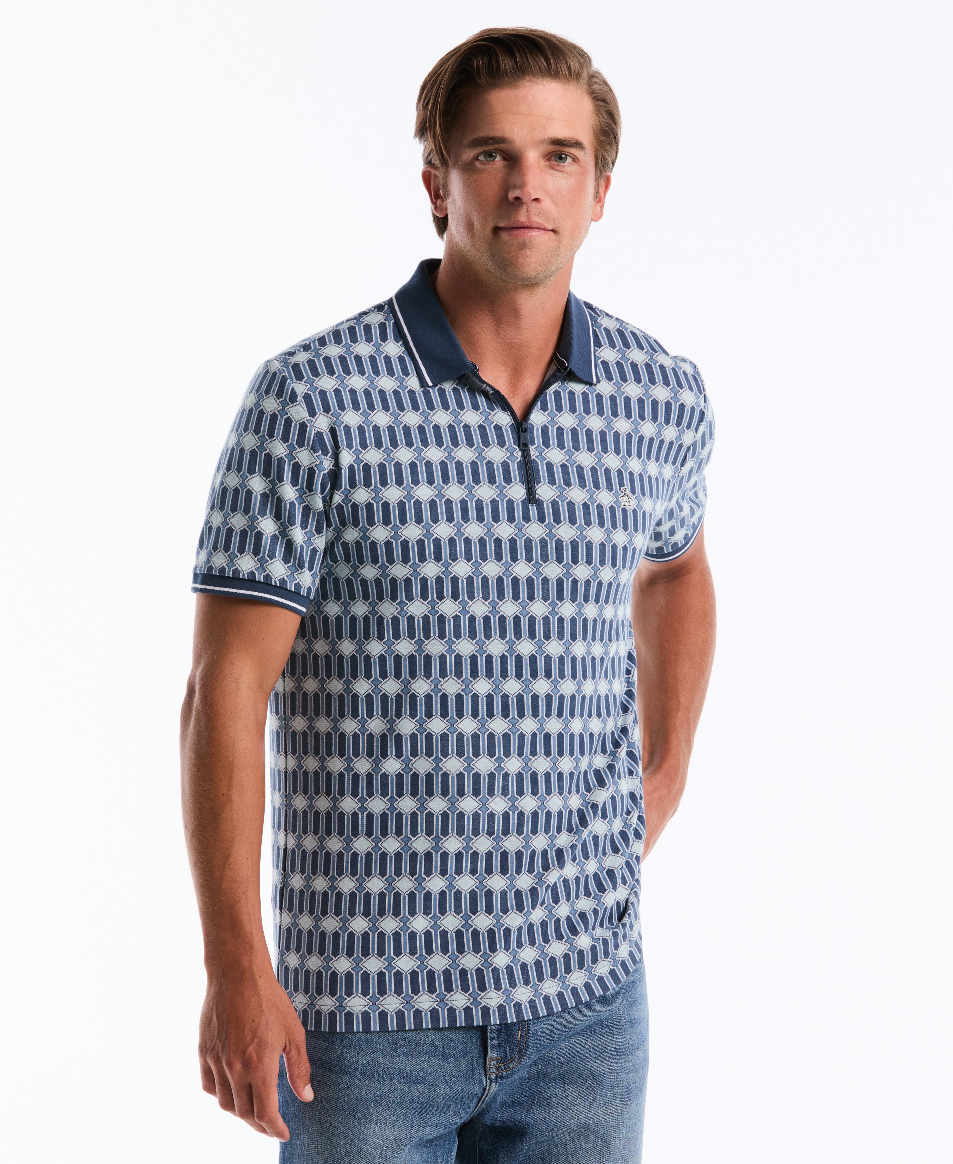 Jacquard Deco Quarter Zip Polo