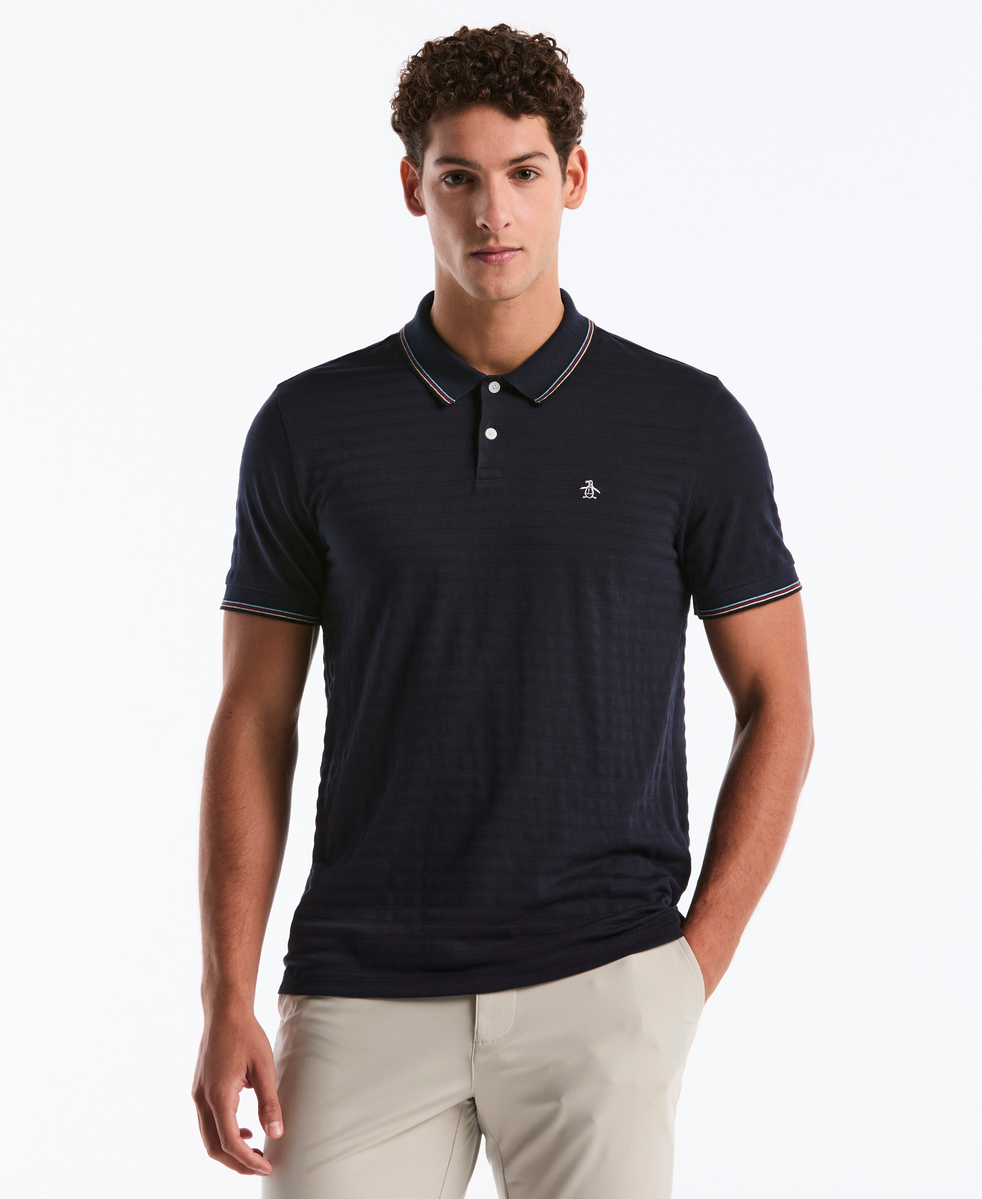 Solid Textured Striped Polo