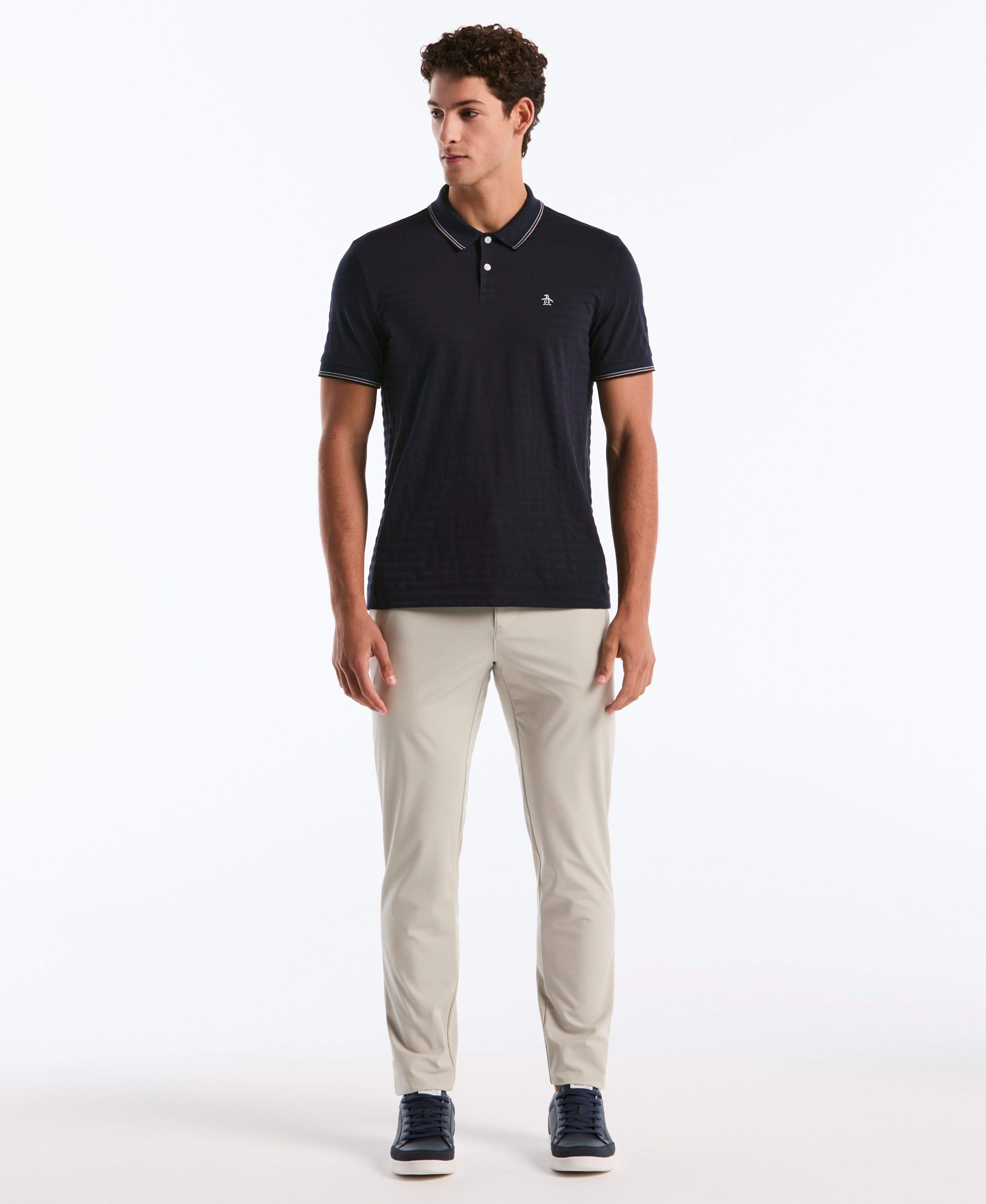 Solid Textured Striped Polo