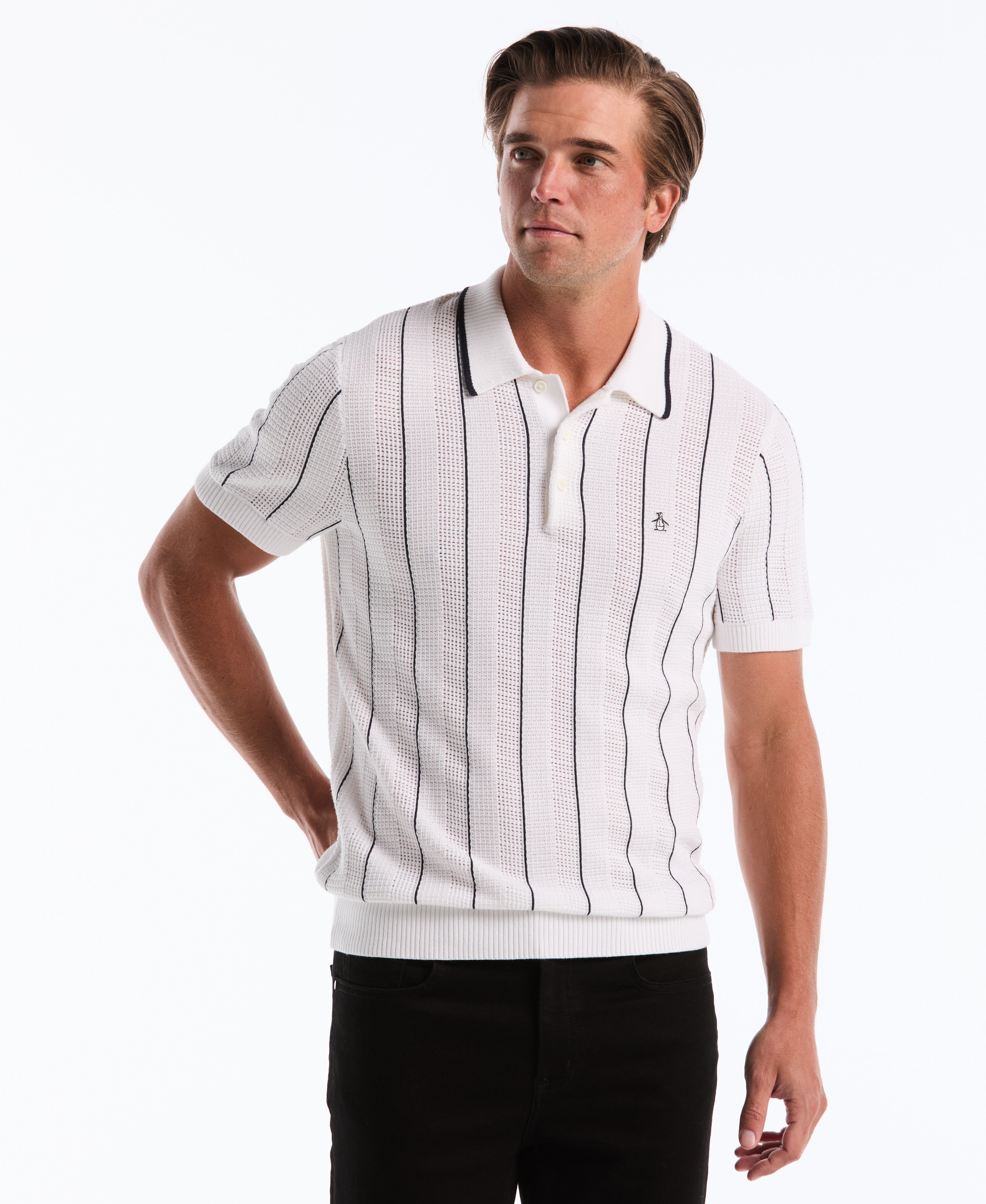 Vertical Mesh Stripe Sweater Polo