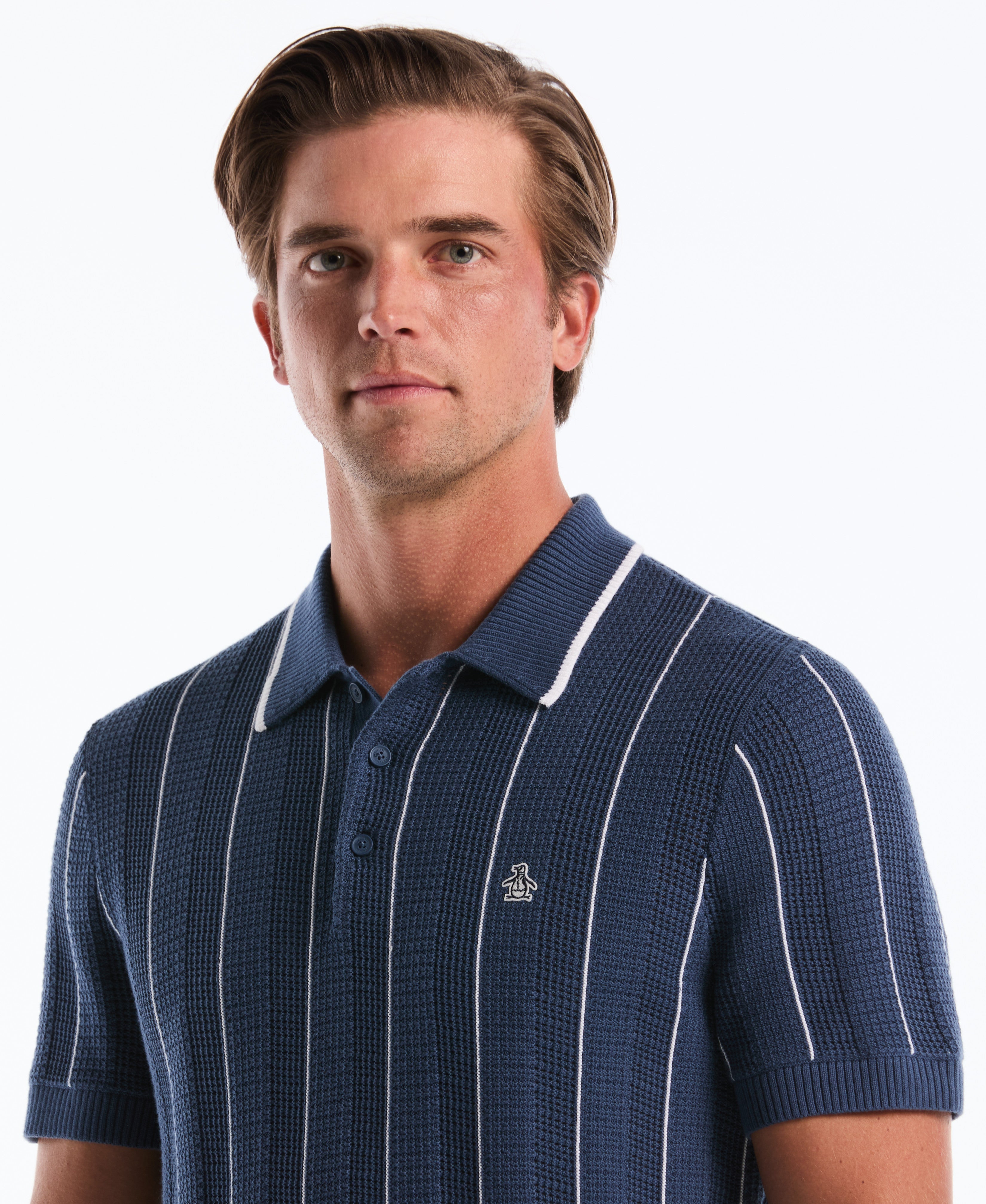 Vertical Mesh Stripe Sweater Polo
