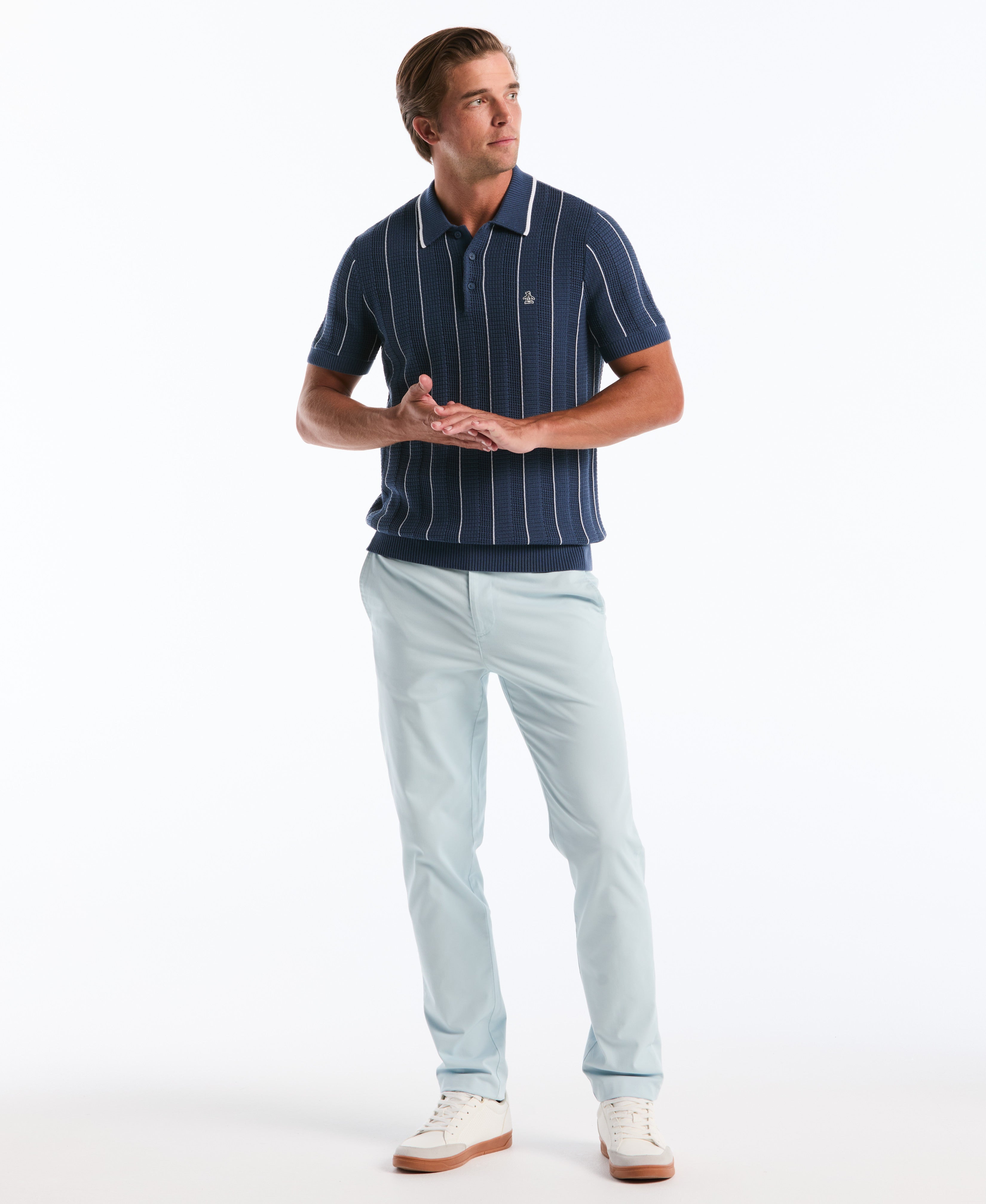 Vertical Mesh Stripe Sweater Polo