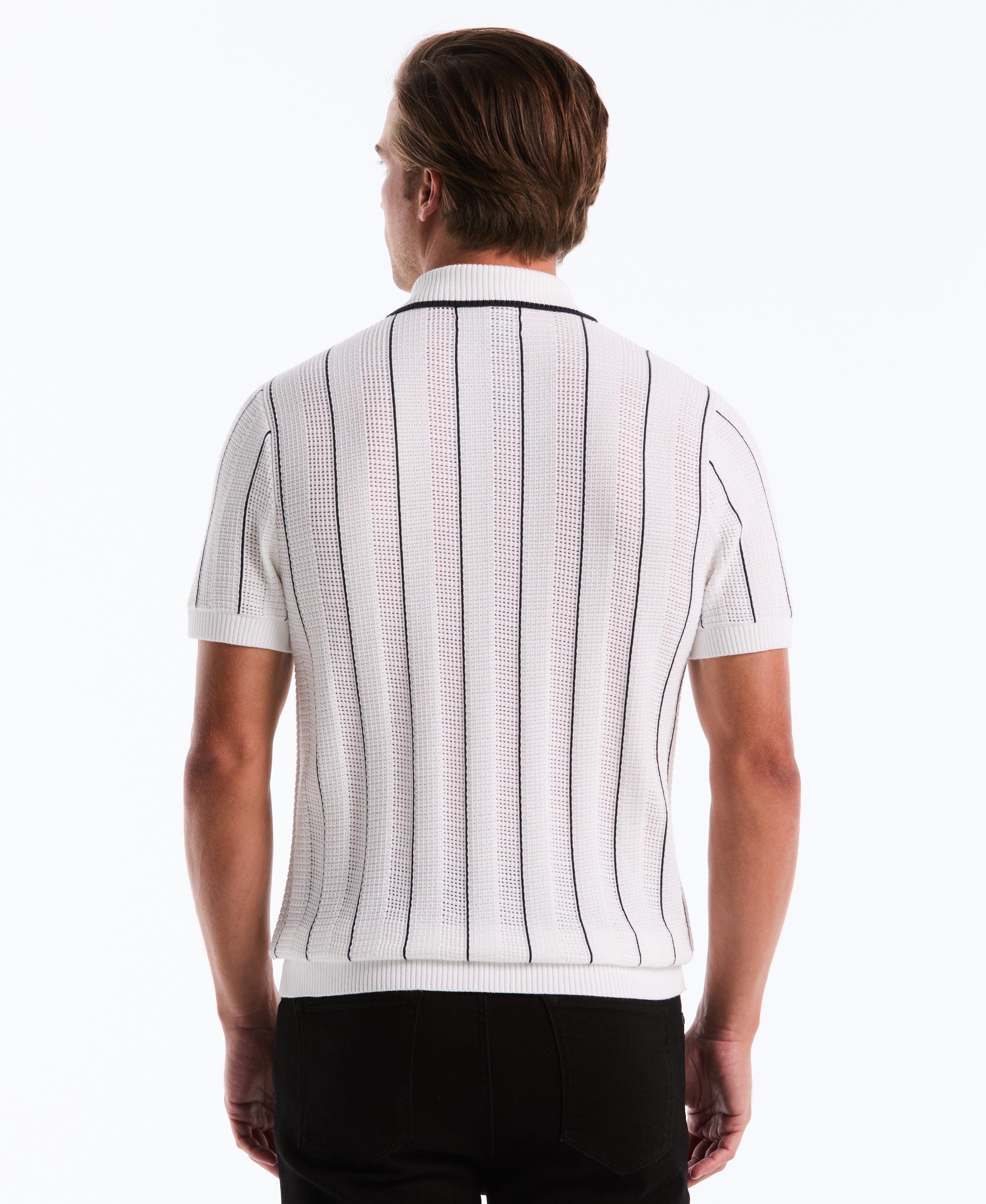 Vertical Mesh Stripe Sweater Polo