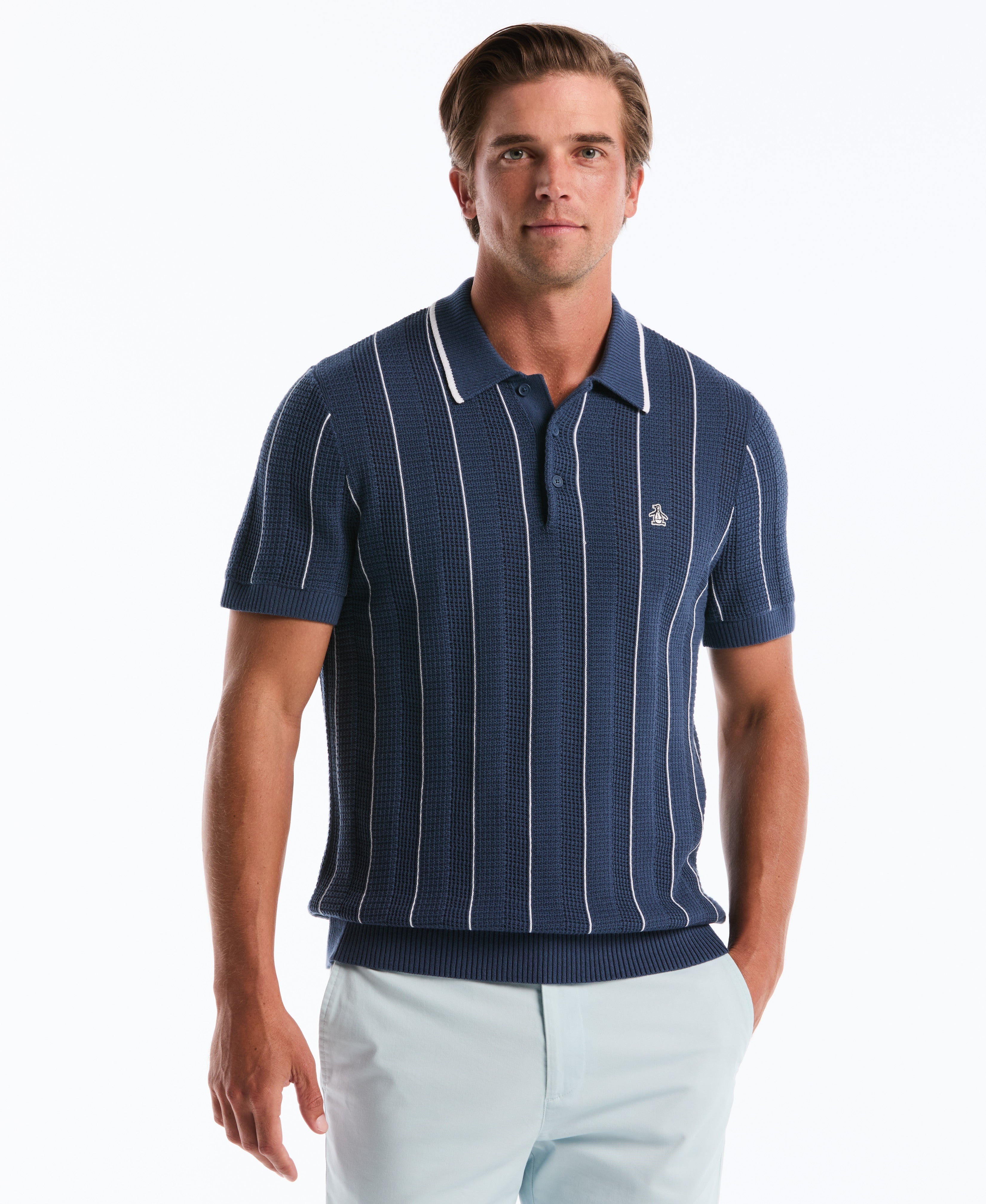 Vertical Mesh Stripe Sweater Polo